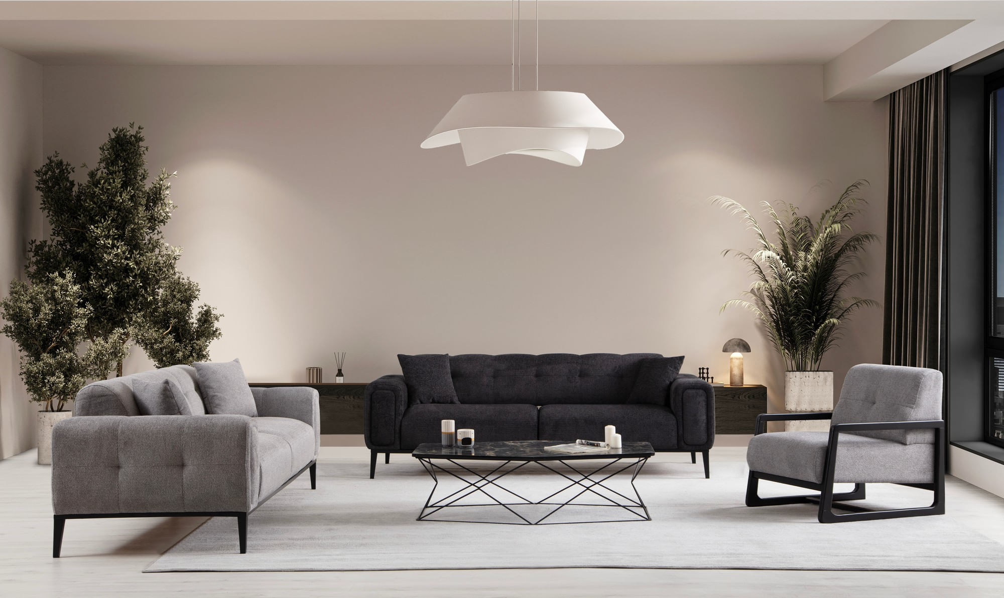 Canapea extensibila 3 locuri, Hanah Home, lemn fag si PAL, negru, 225x92x76 cm — imaginea 7