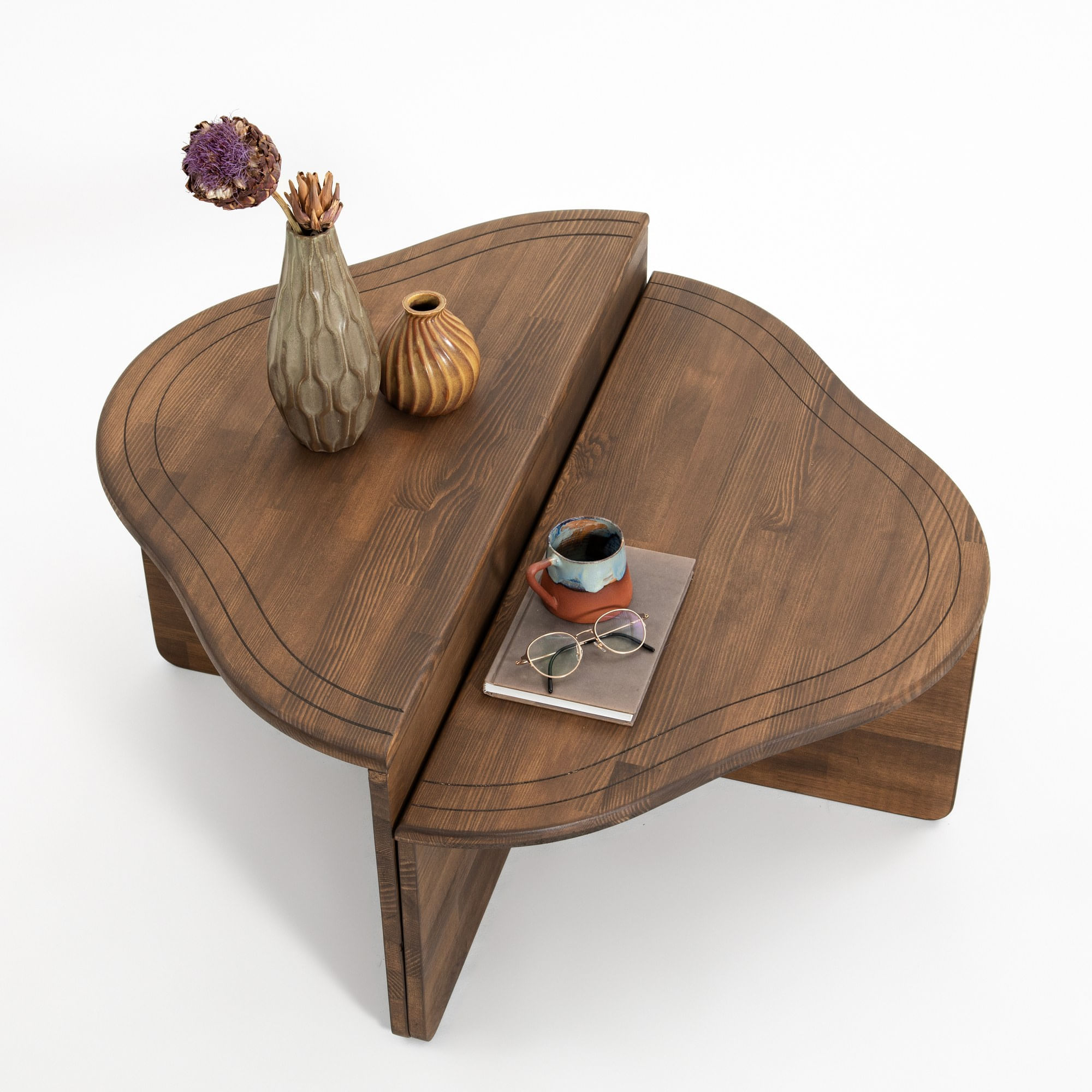 Masuta de cafea, Hanah Home, lemn masiv, nuc, 90x45x40 cm — imaginea 2