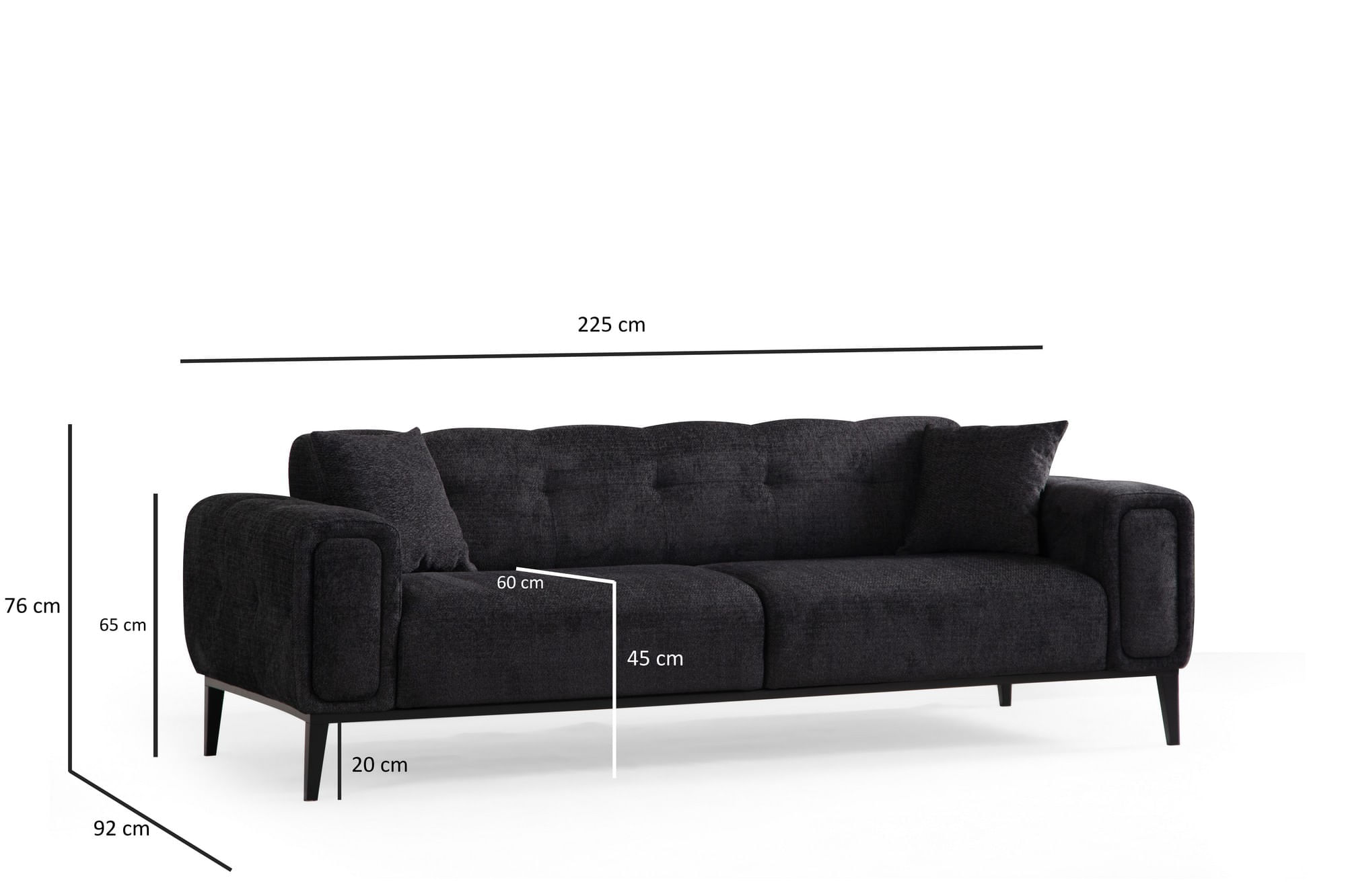 Canapea extensibila 3 locuri, Hanah Home, lemn fag si PAL, negru, 225x92x76 cm — imaginea 10