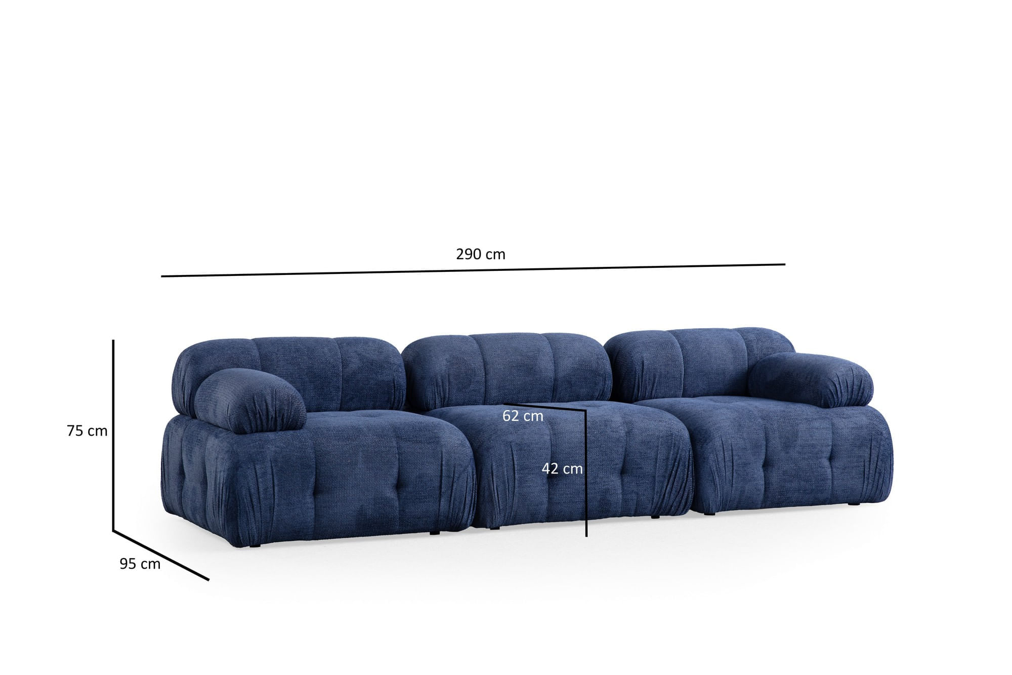 Canapea 3 locuri, Atelier Del Sofa, 100% poliester, albastru inchis, 290x95x75 cm — imaginea 10
