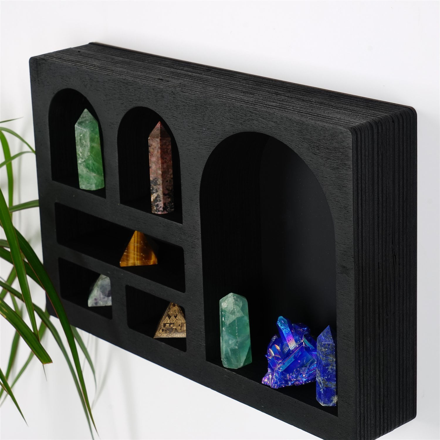 Raft de perete, Hanah Home, lemn masiv, negru, 35x23x6 cm — imaginea 4