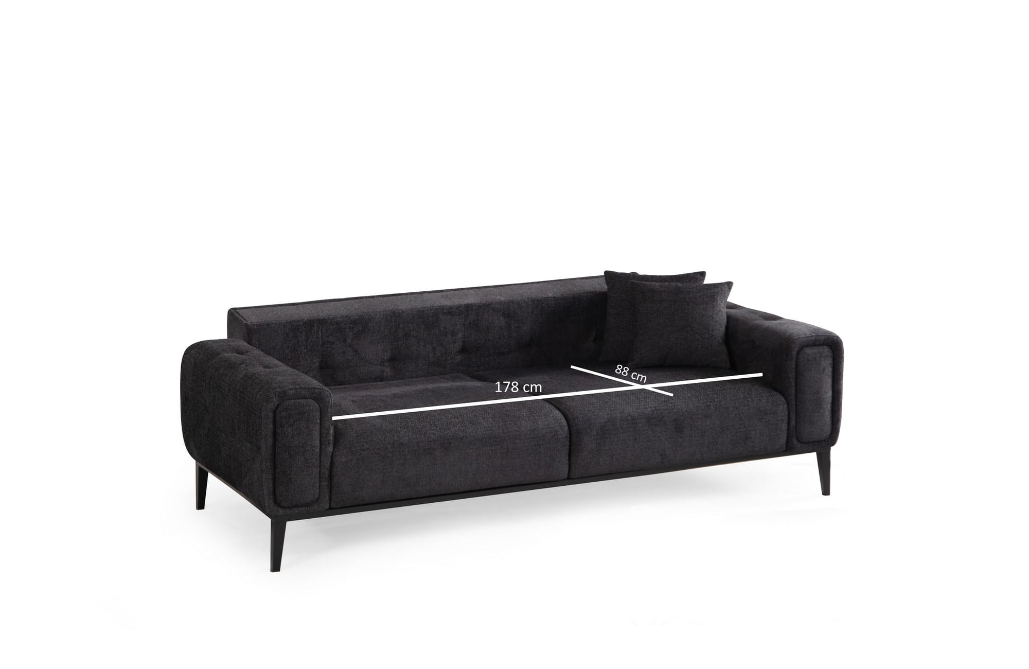 Canapea extensibila 3 locuri, Hanah Home, lemn fag si PAL, negru, 225x92x76 cm — imaginea 11