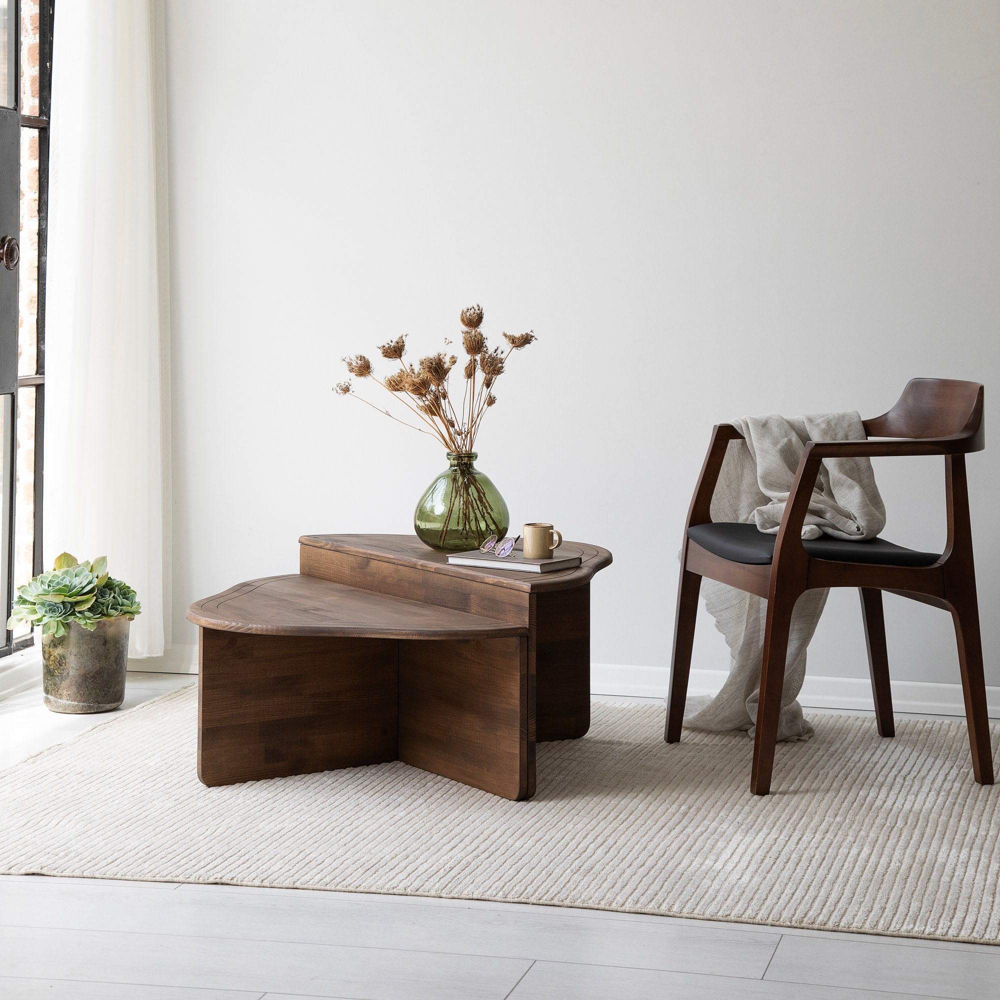 Masuta de cafea, Hanah Home, lemn masiv, nuc, 90x45x40 cm — imaginea 4
