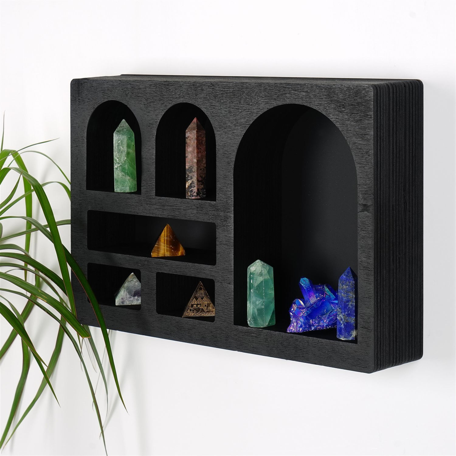 Raft de perete, Hanah Home, lemn masiv, negru, 35x23x6 cm — imaginea 6