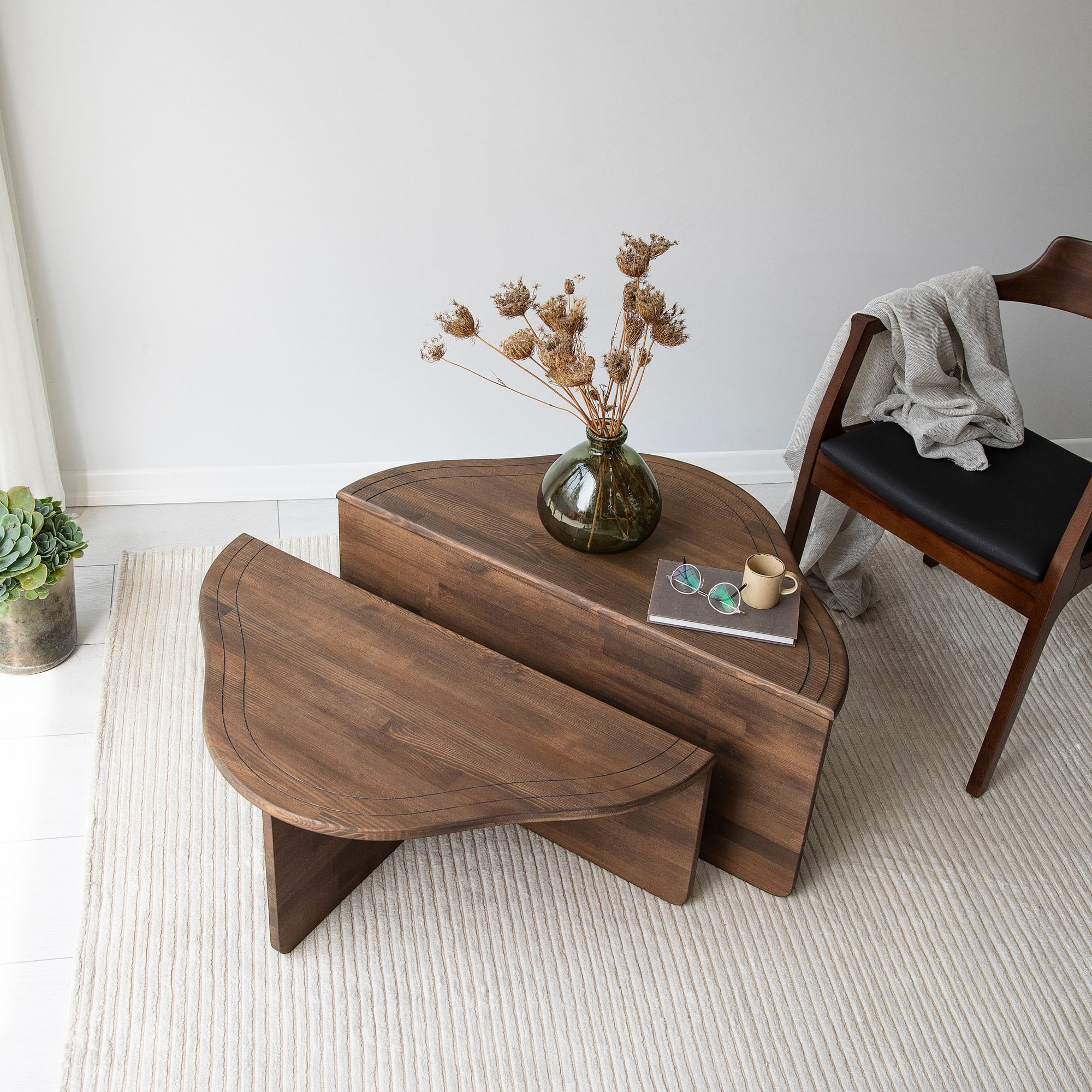 Masuta de cafea, Hanah Home, lemn masiv, nuc, 90x45x40 cm — imaginea 5
