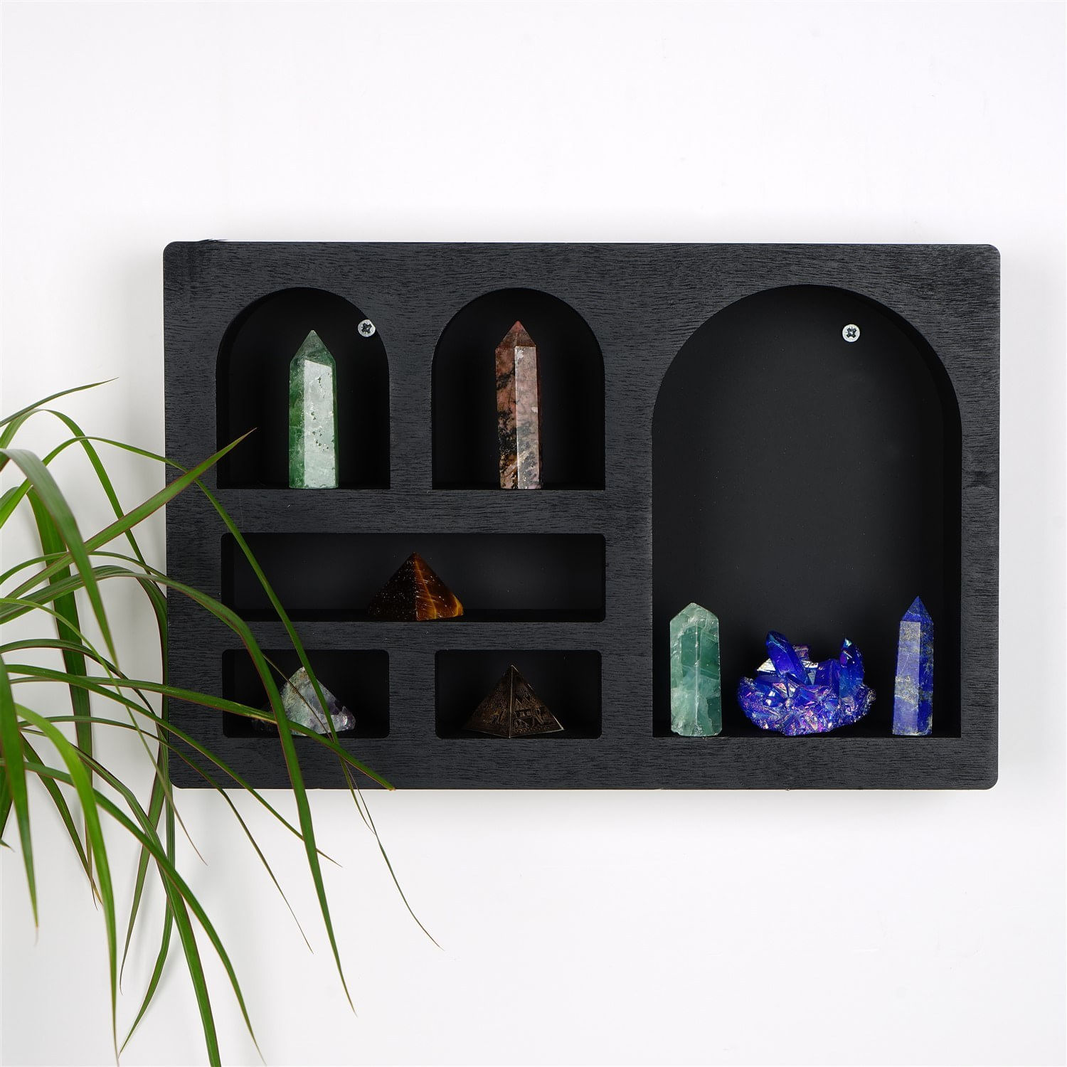 Raft de perete, Hanah Home, lemn masiv, negru, 35x23x6 cm — imaginea 7