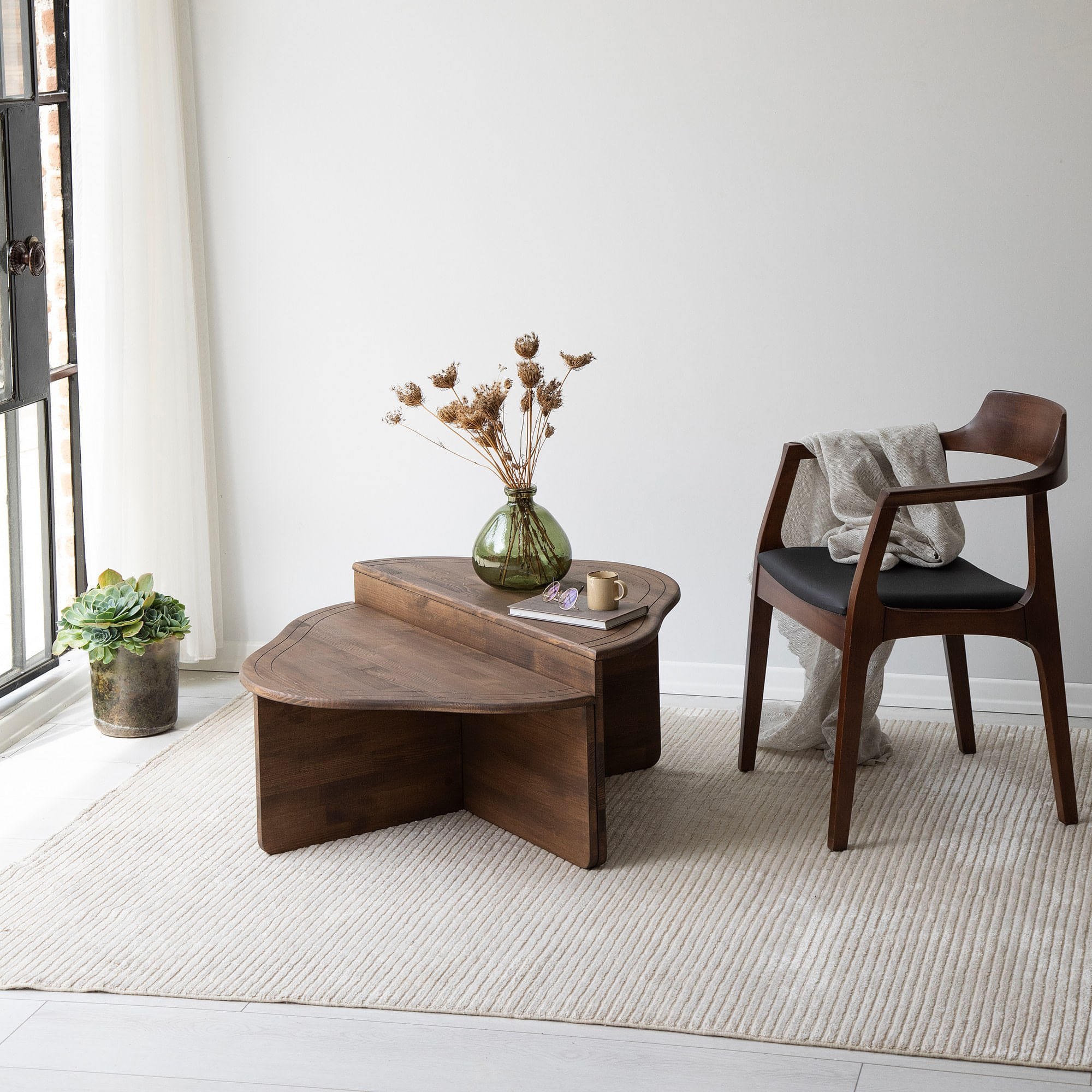 Masuta de cafea, Hanah Home, lemn masiv, nuc, 90x45x40 cm — imaginea 6