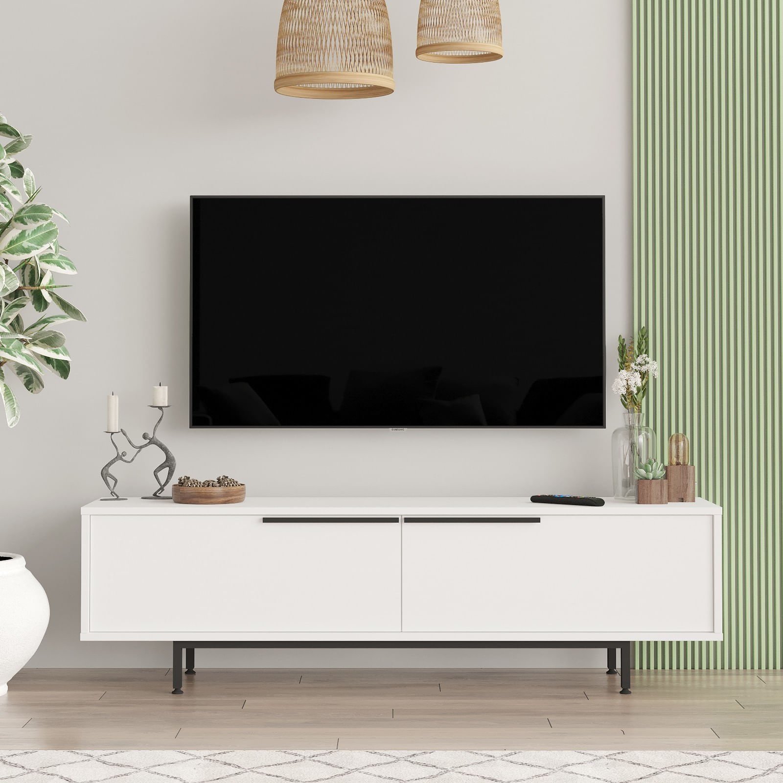 Comoda tv, Hanah Home, pal melaminat, alb, 160x45.1x35.5 cm — imaginea 3