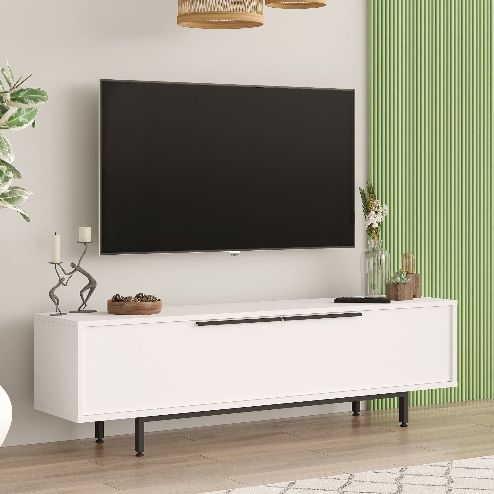 Comoda tv, Hanah Home, pal melaminat, alb, 160x45.1x35.5 cm — imaginea 4