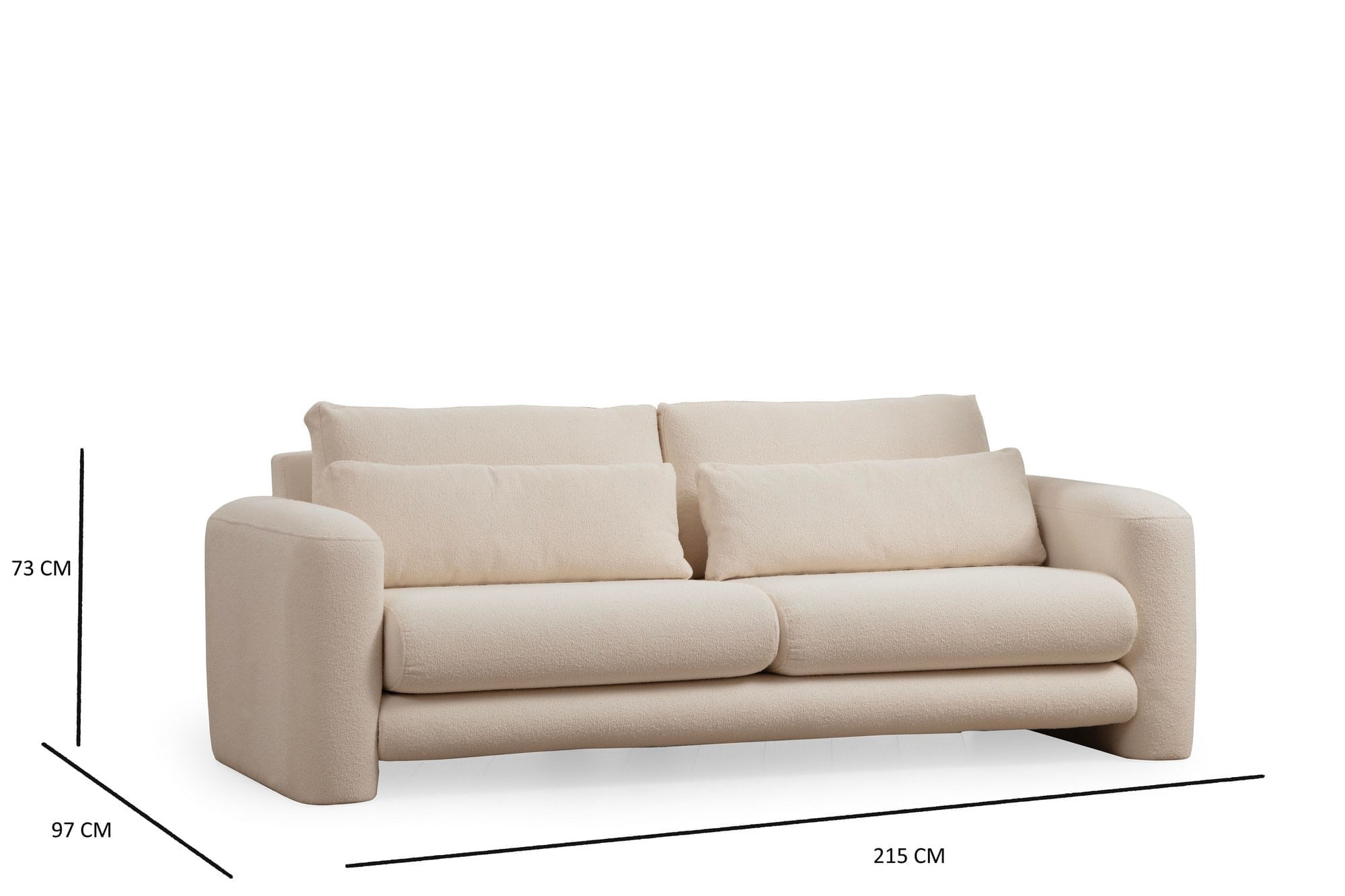 Canapea 3 locuri, Hanah Home, lemn de fag, crem, 215x97x73 cm — imaginea 7