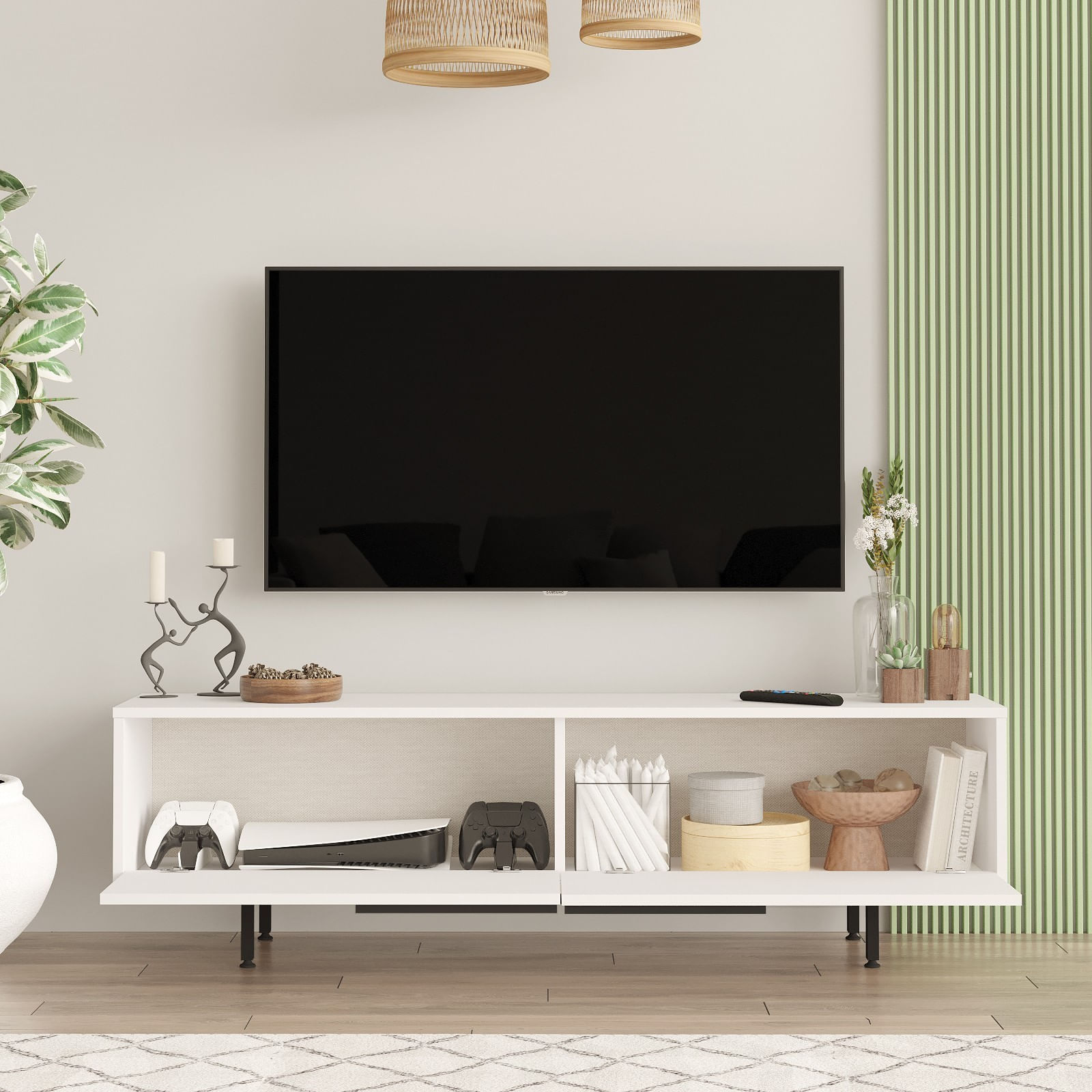 Comoda tv, Hanah Home, pal melaminat, alb, 160x45.1x35.5 cm — imaginea 6