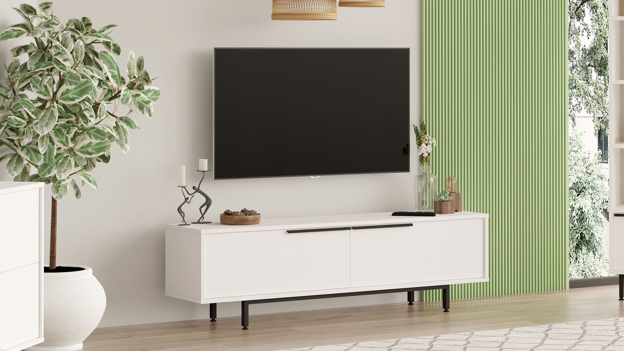 Comoda tv, Hanah Home, pal melaminat, alb, 160x45.1x35.5 cm — imaginea 7
