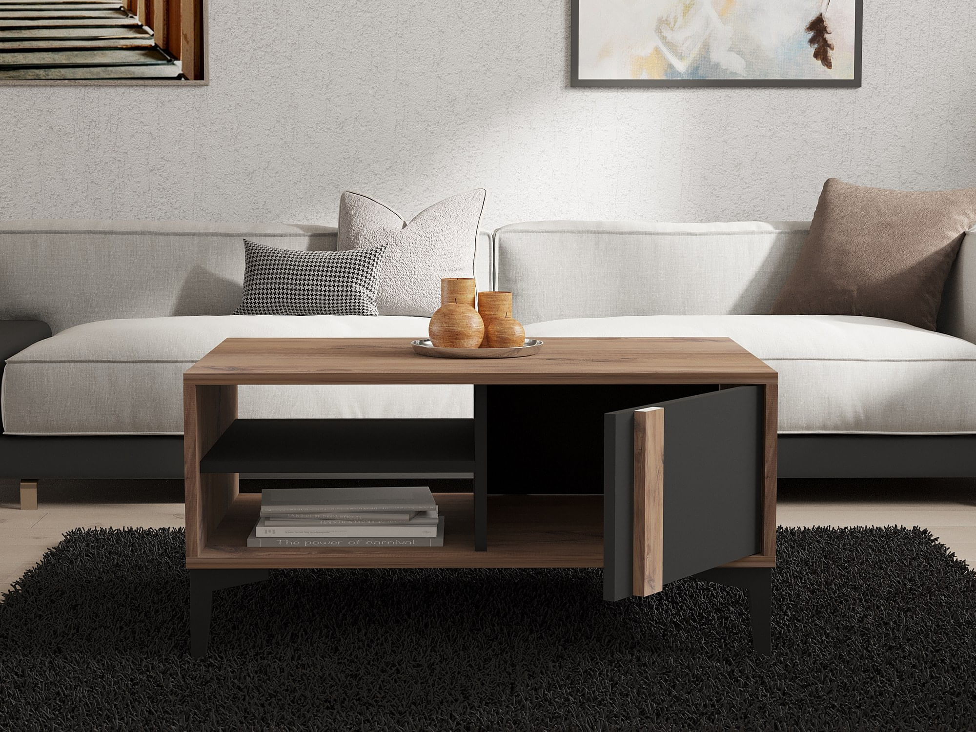 Masuta de cafea, Hanah Home, pal melaminat, atlantic si antracit, 90x60x45 cm — imaginea 3
