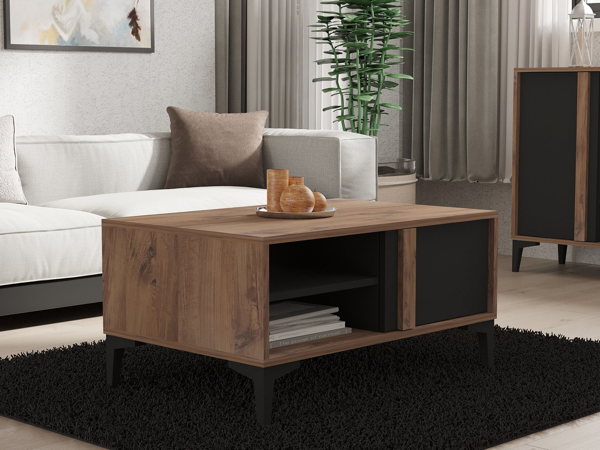 Masuta de cafea, Hanah Home, pal melaminat, atlantic si antracit, 90x60x45 cm — imaginea 4