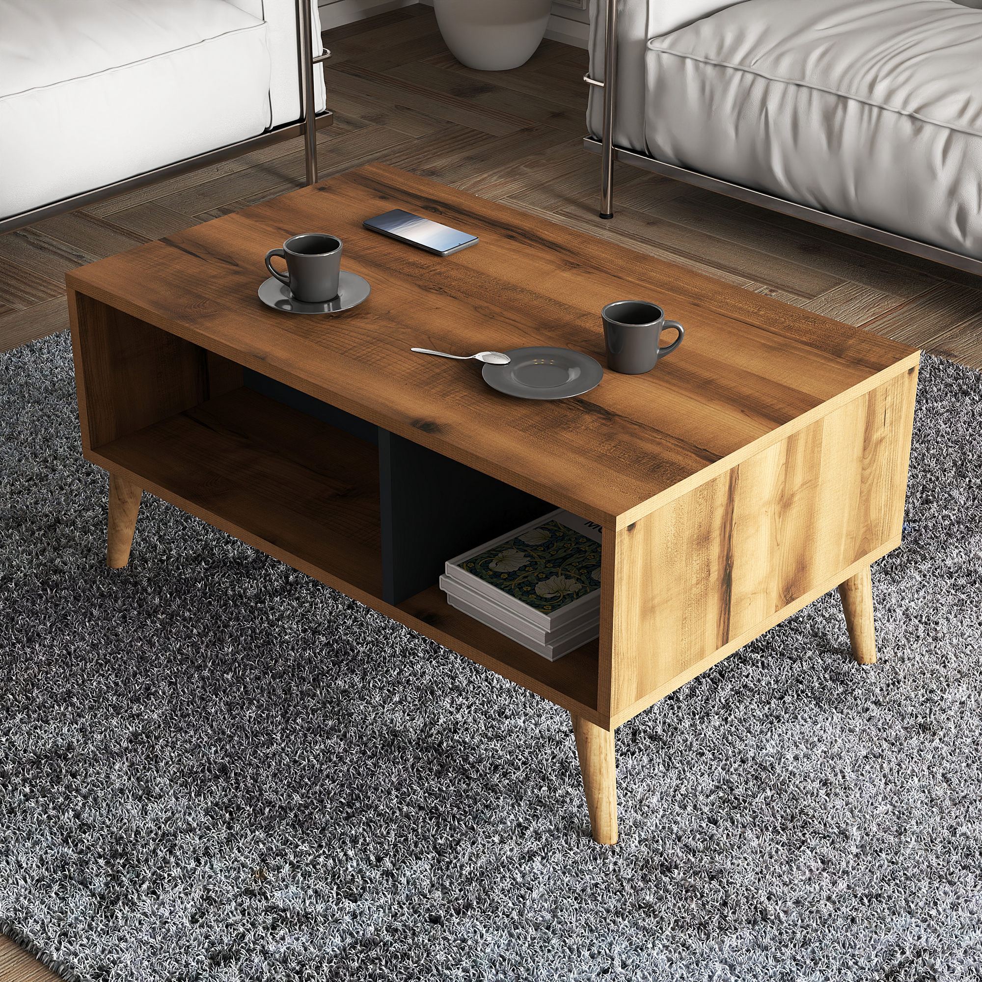 Masuta de cafea, Hanah Home, pal melaminat, nuc si antracit, 90x54x41,6 cm — imaginea 4