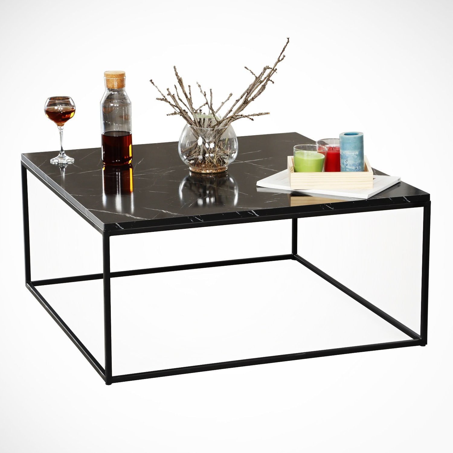 Masuta de cafea, Hanah Home, pal melaminat, negru si alb, 75x75x43 cm — imaginea 3