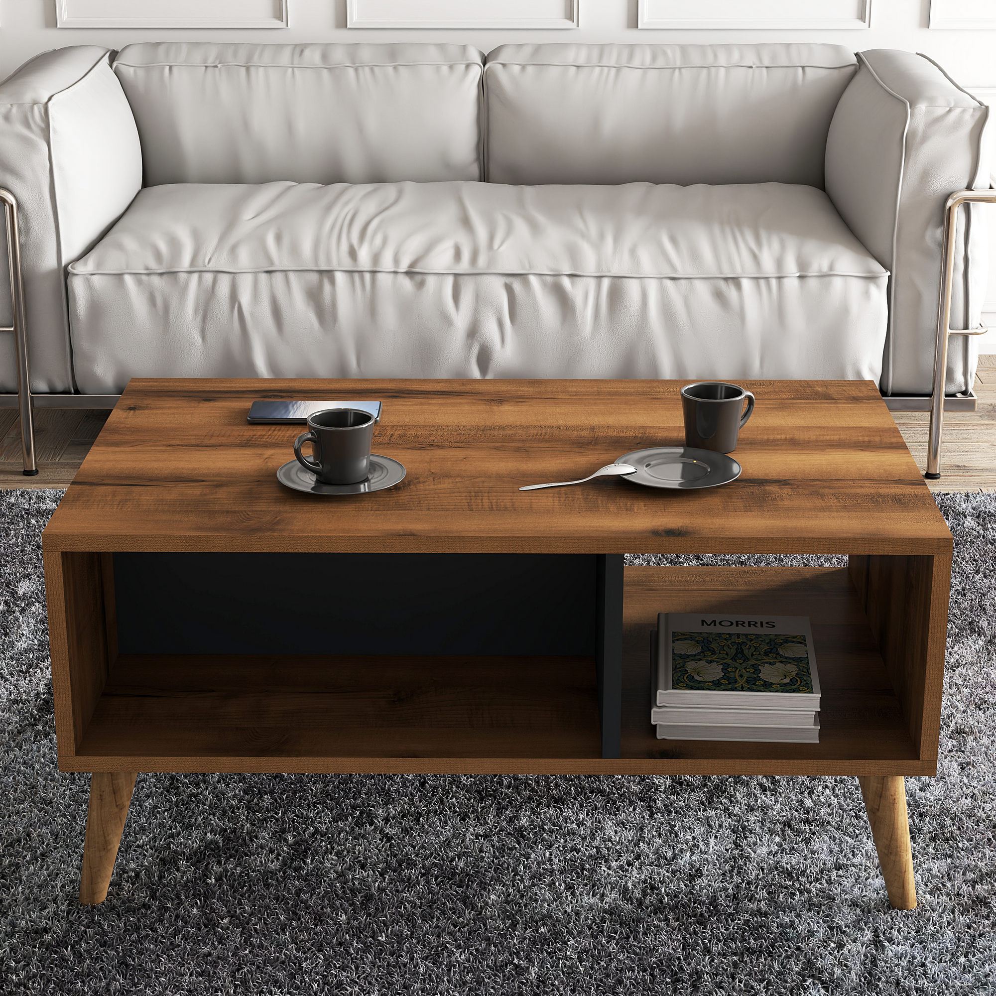 Masuta de cafea, Hanah Home, pal melaminat, nuc si antracit, 90x54x41,6 cm — imaginea 5