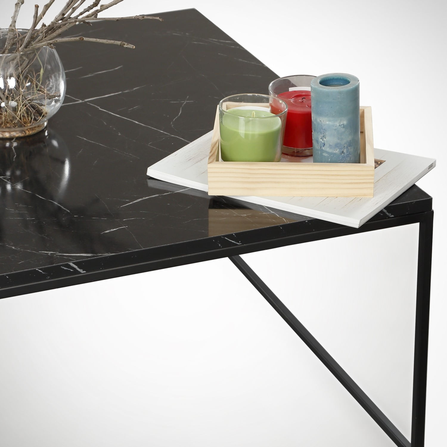 Masuta de cafea, Hanah Home, pal melaminat, negru si alb, 75x75x43 cm — imaginea 4