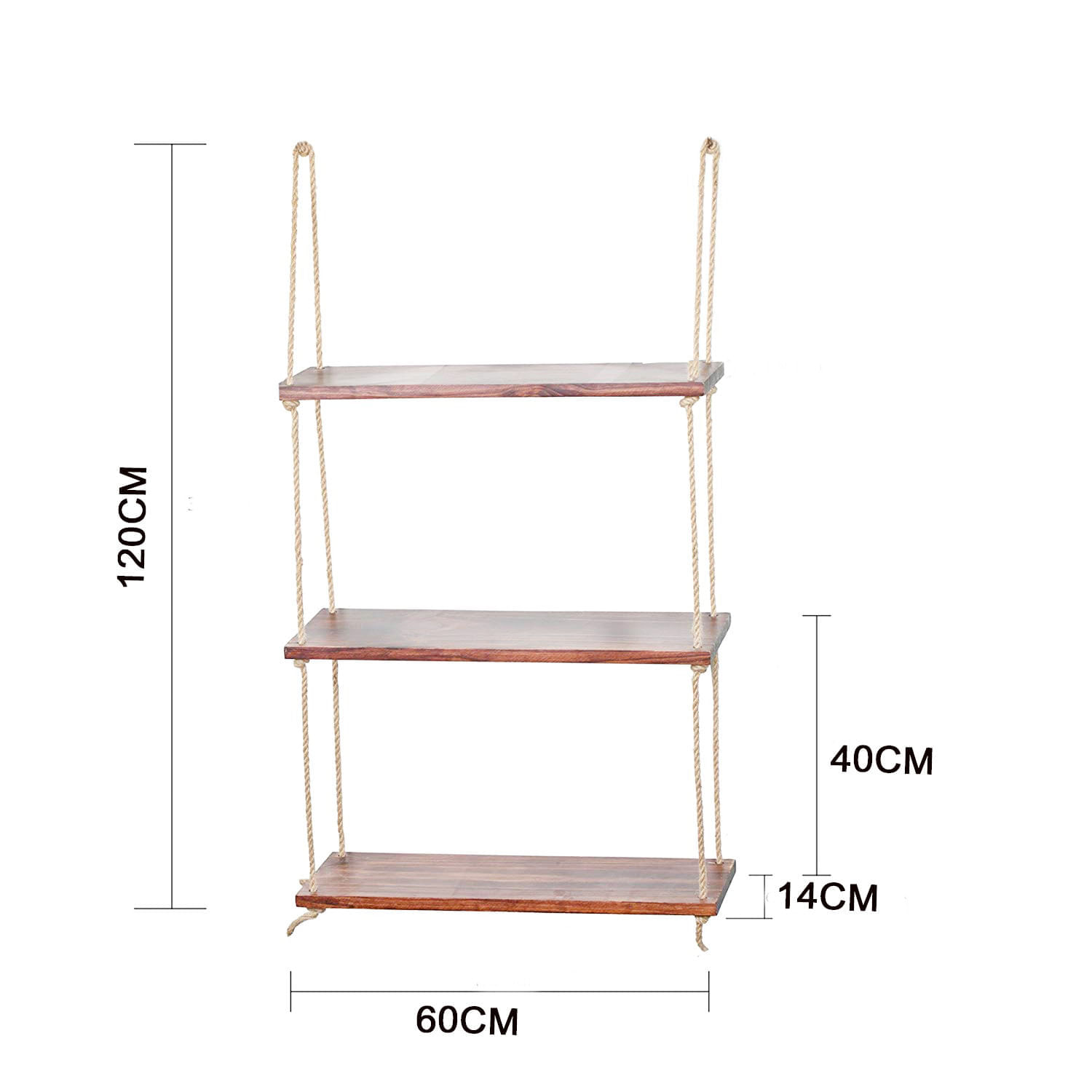 Raft de perete, Hanah Home, lemn de molid, nuc, 60x14x120 cm — imaginea 6