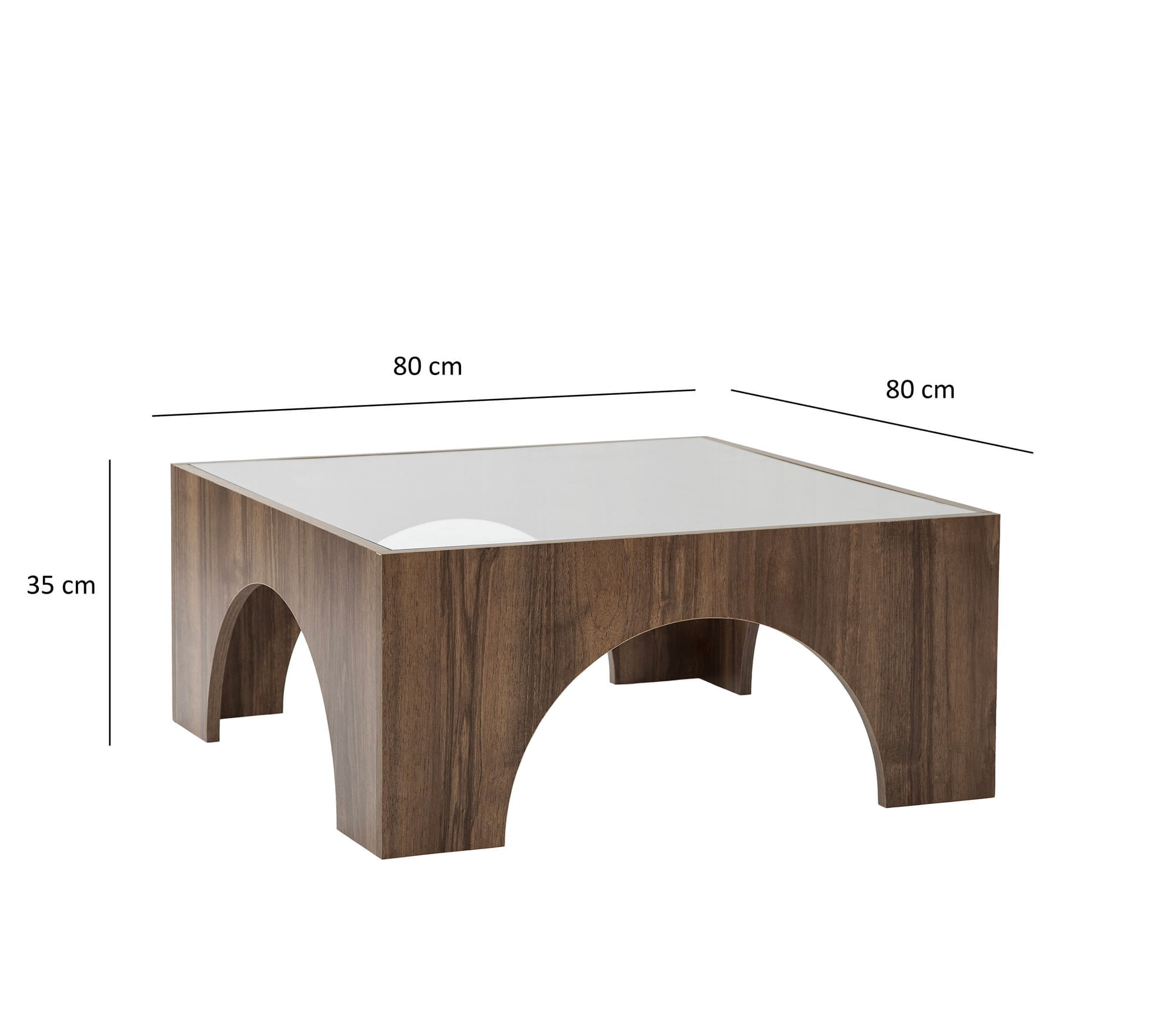 Masuta de cafea, Hanah Home, sticla securizata, nuc, transparent, 80x80x35 cm — imaginea 8
