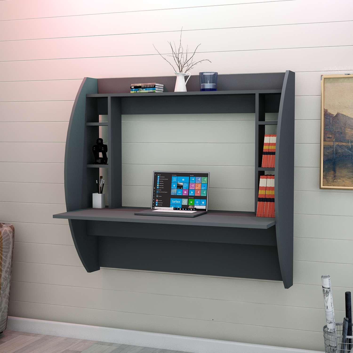 Birou, Hanah Home, pal melaminat, antracit, 123.6x55x120 cm — imaginea 3