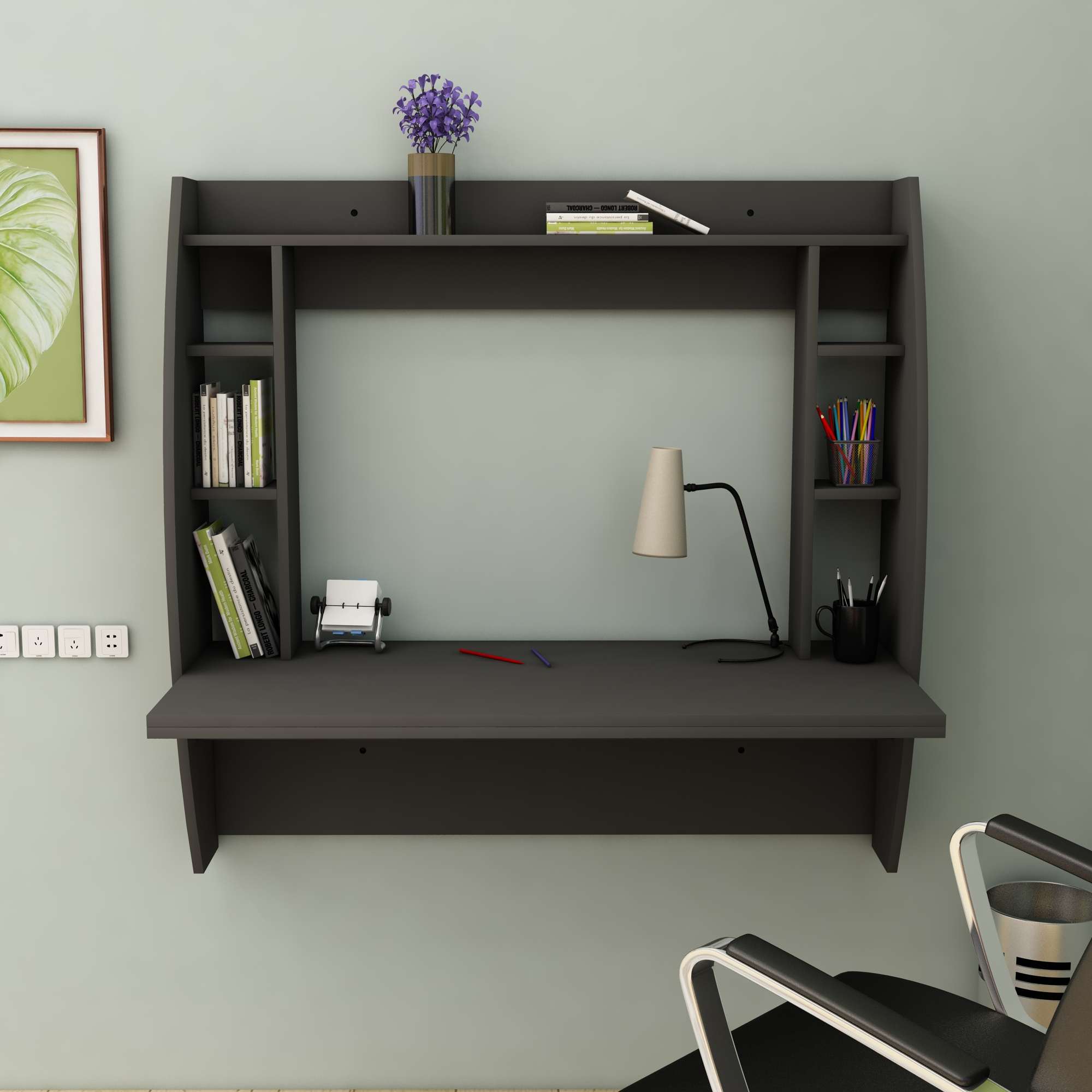 Birou, Hanah Home, pal melaminat, antracit, 123.6x55x120 cm — imaginea 5