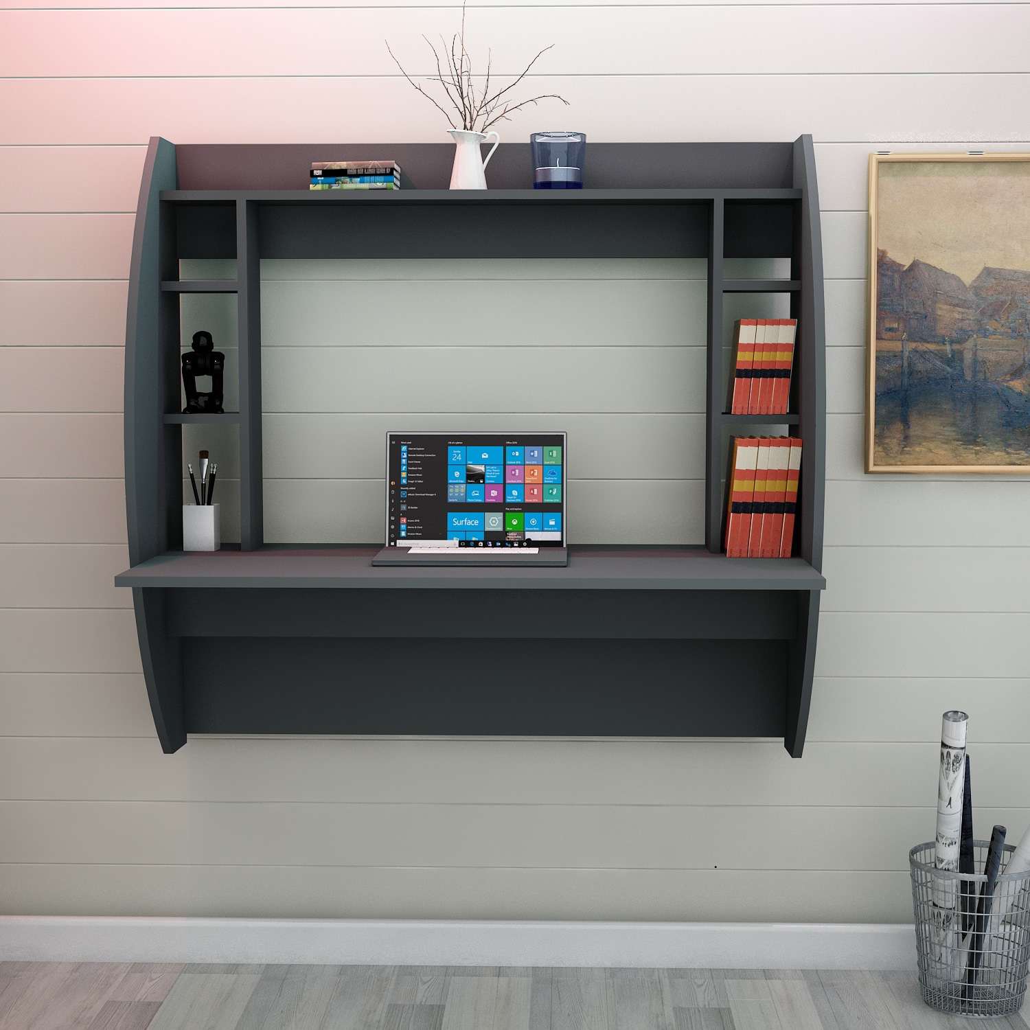 Birou, Hanah Home, pal melaminat, antracit, 123.6x55x120 cm — imaginea 6