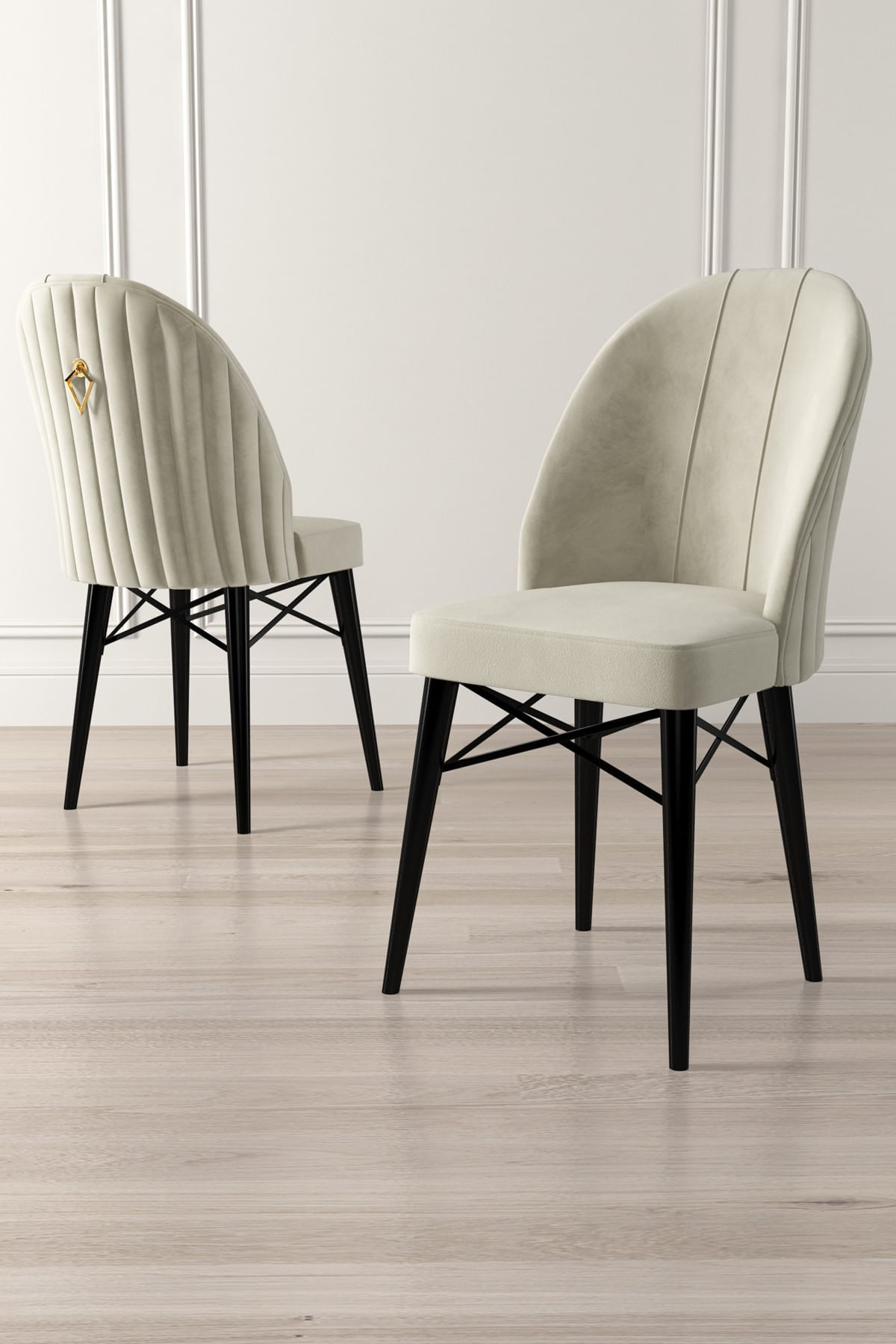 Set scaune, Hanah Home, metal, crem si negru, 44x42x96 cm, 4 piese — imaginea 2