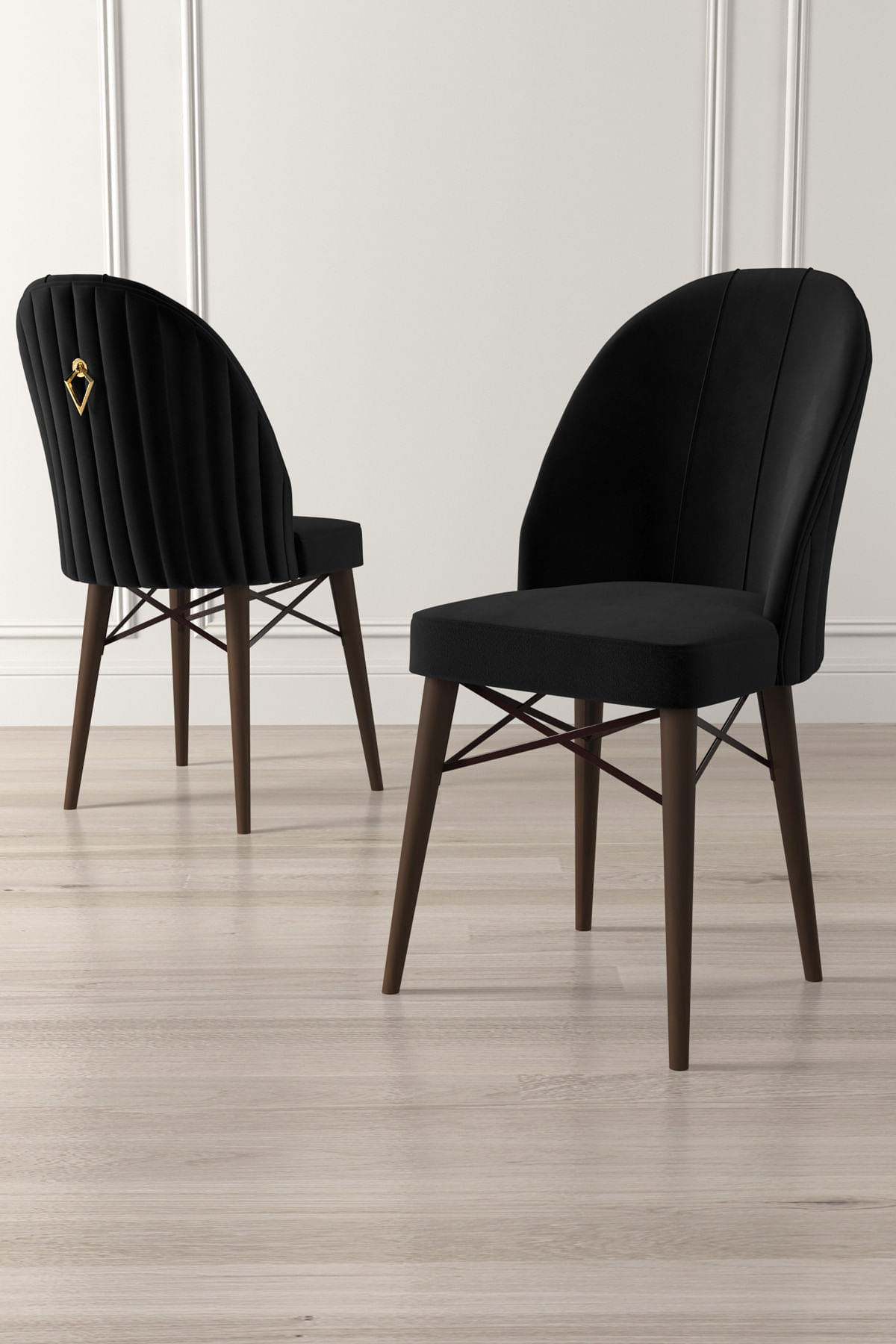 Set scaune, Hanah Home, metal, negru maro, 44x42x96 cm, 6 piese — imaginea 2