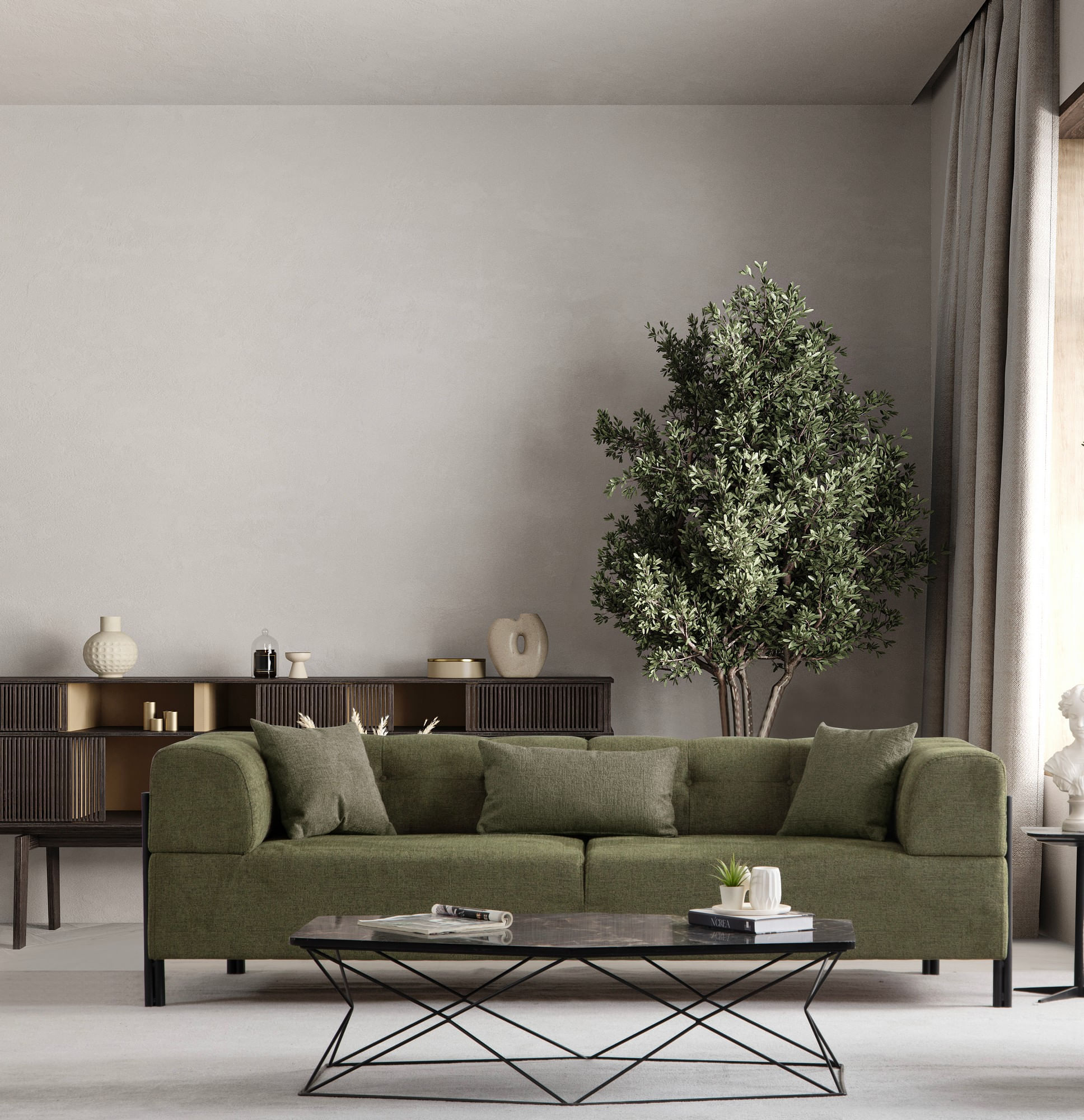 Canapea 3 locuri, Hanah Home, lemn fag si pal, verde, 225x93x75 cm — imaginea 2