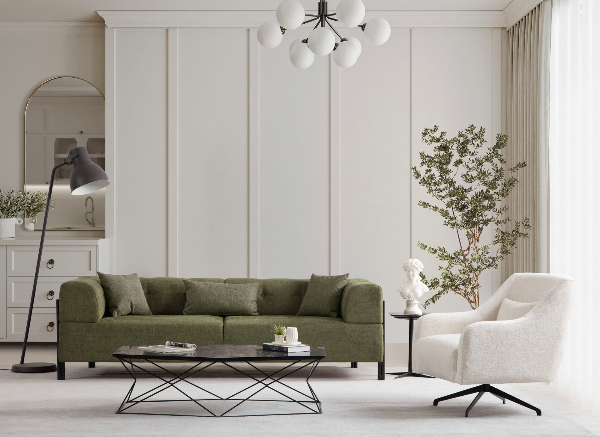 Canapea 3 locuri, Hanah Home, lemn fag si pal, verde, 225x93x75 cm — imaginea 3