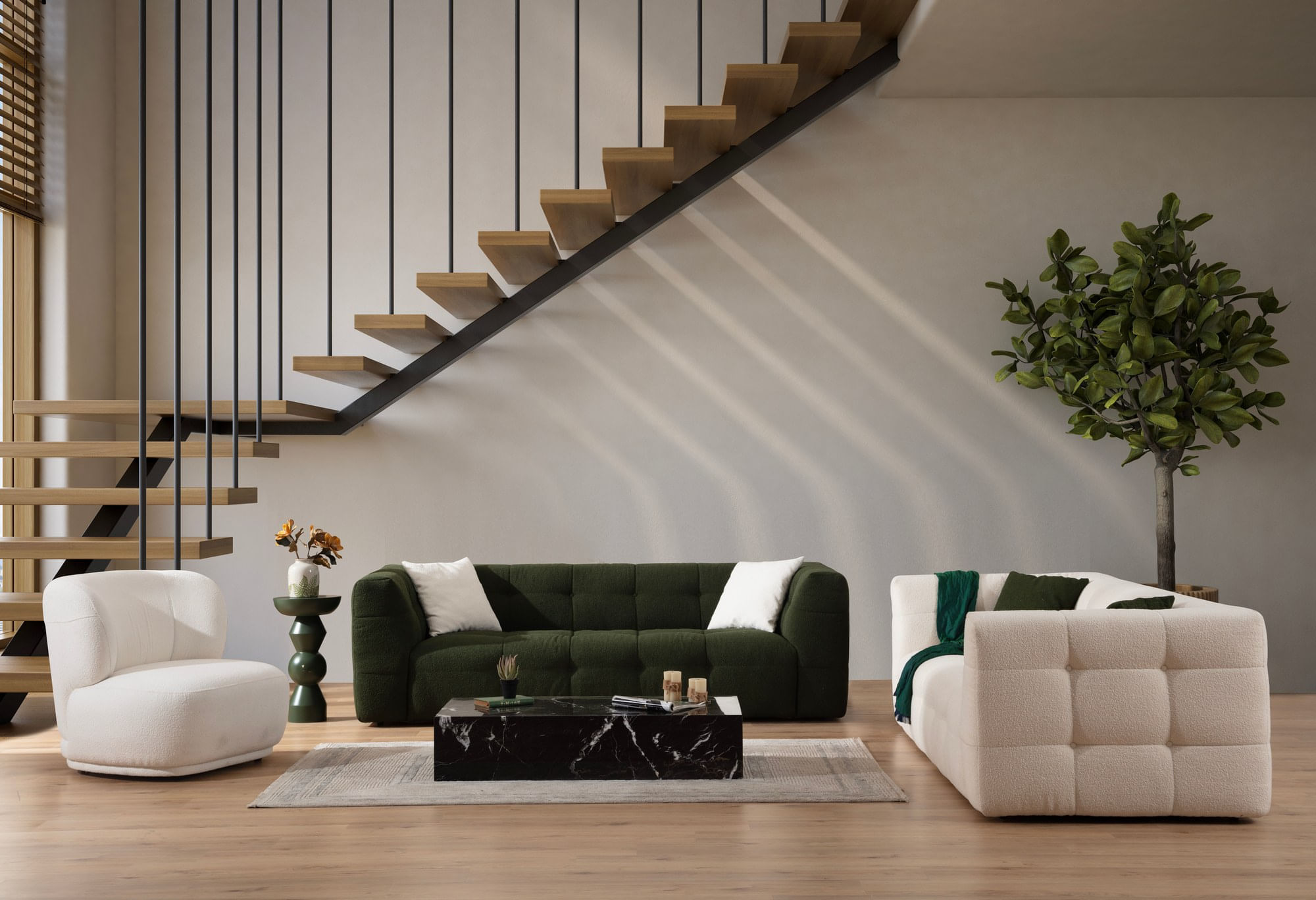 Canapea 3 locuri, Hanah Home, lemn fag, verde, 235x100x72 cm — imaginea 2