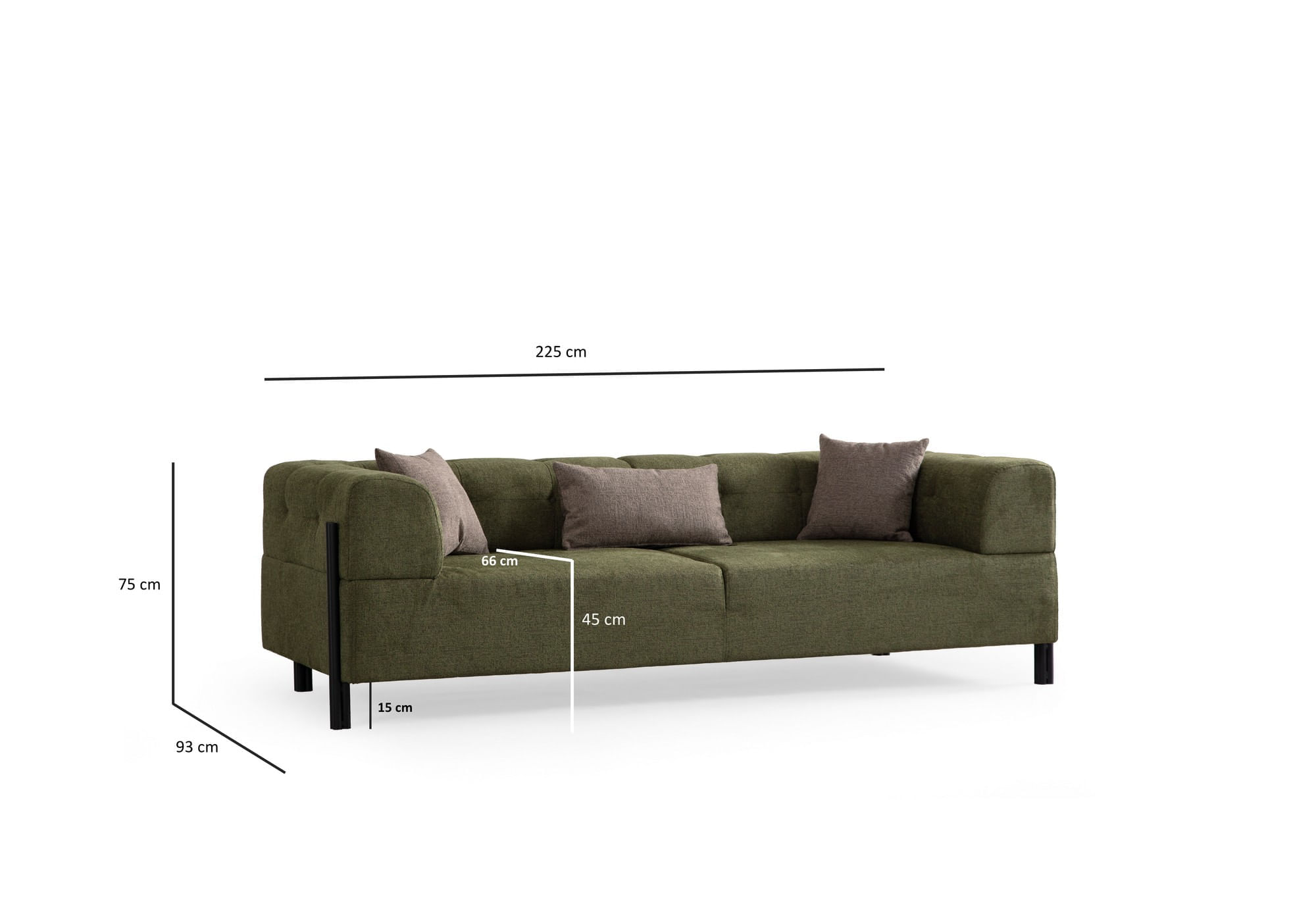 Canapea 3 locuri, Hanah Home, lemn fag si pal, verde, 225x93x75 cm — imaginea 6