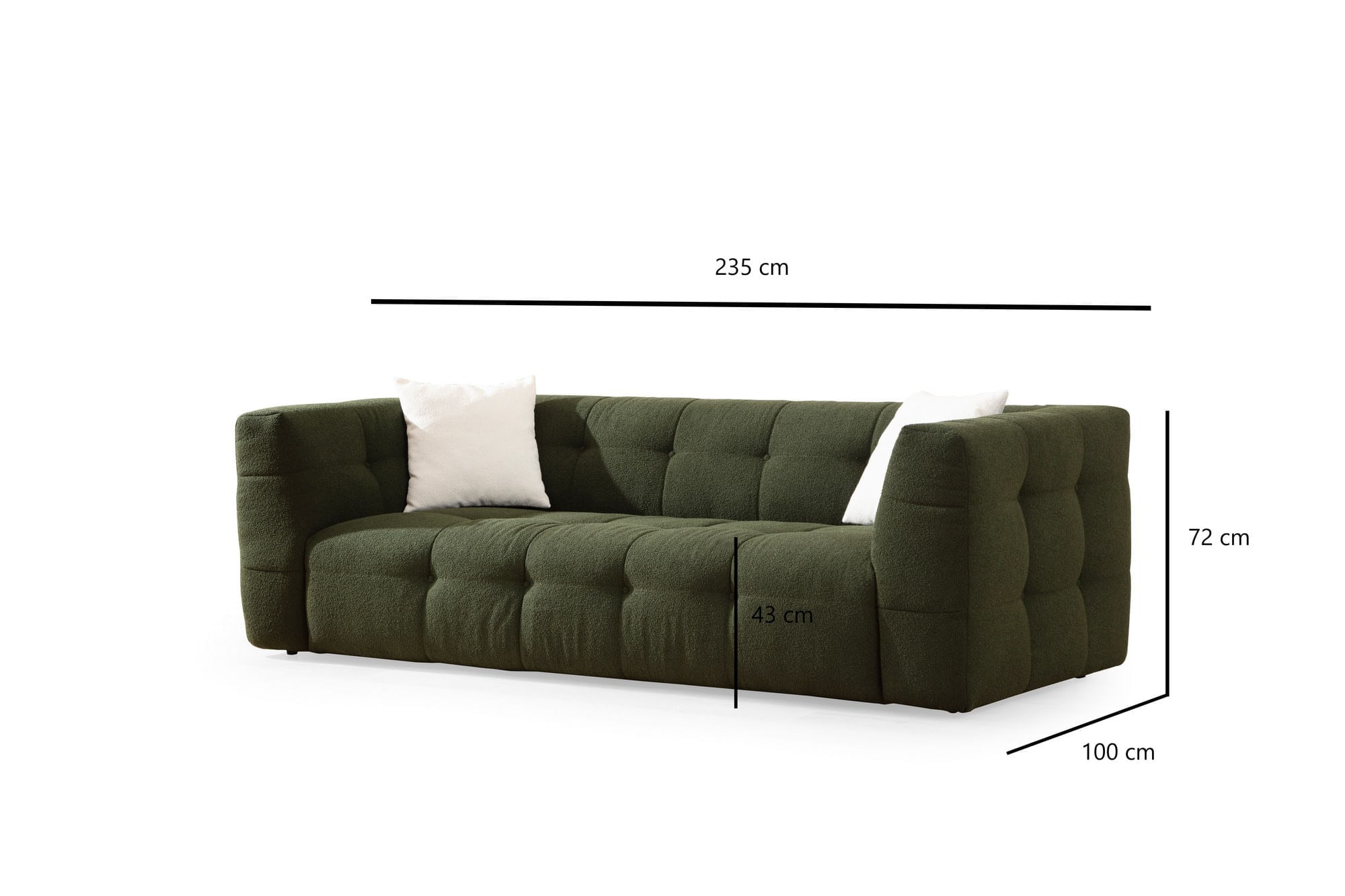 Canapea 3 locuri, Hanah Home, lemn fag, verde, 235x100x72 cm — imaginea 6