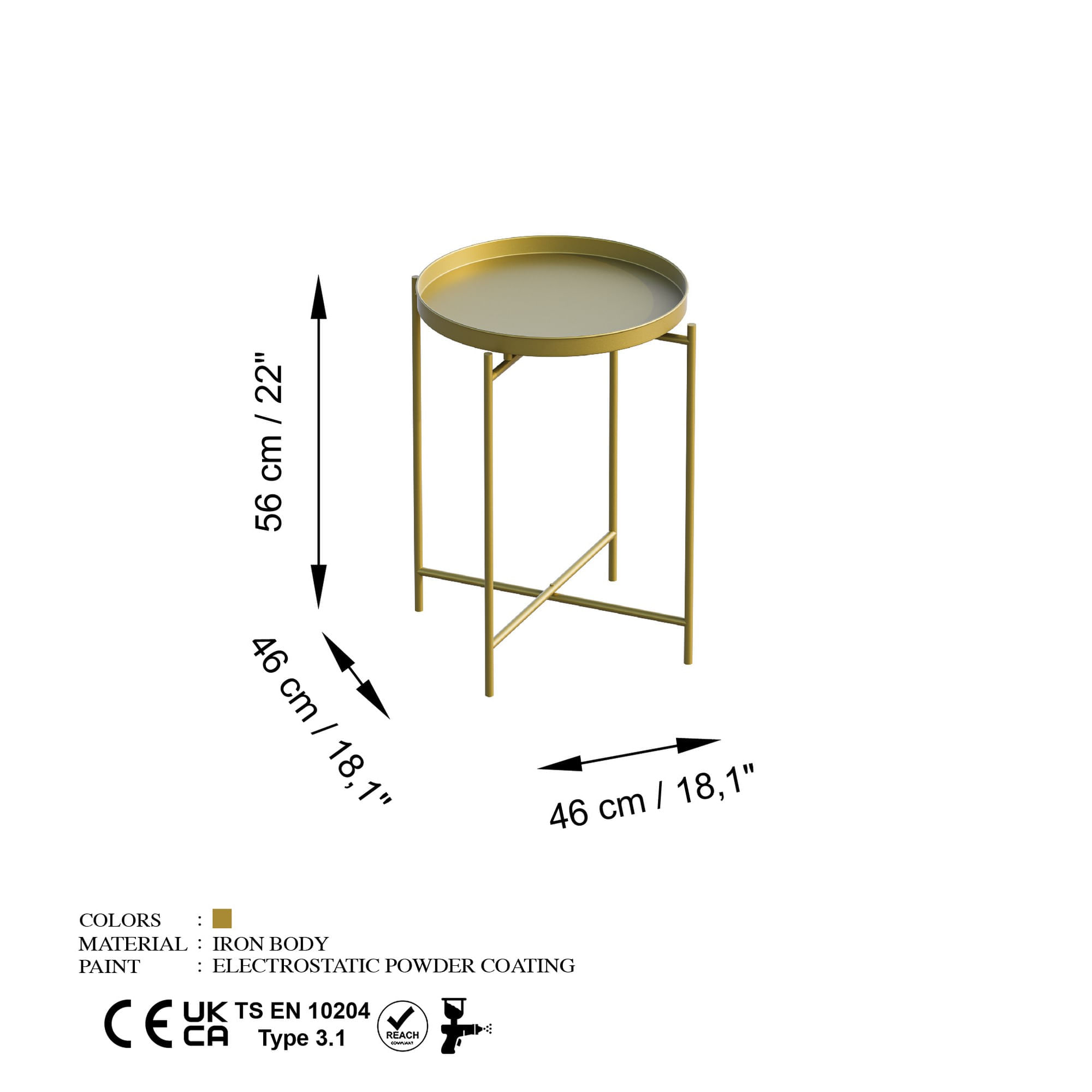 Masuta de cafea, Hanah Home, metal, auriu, 46x46x56 cm, 491CRT1135 — imaginea 6