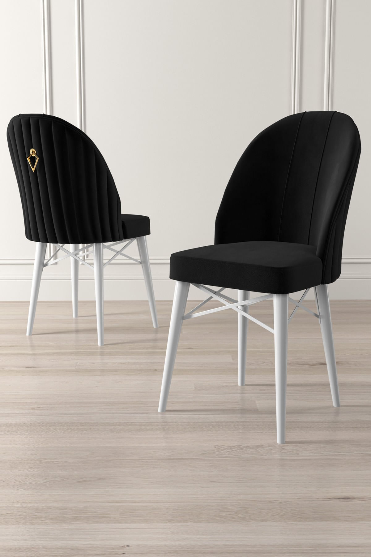 Set scaune, Hanah Home, metal, alb-negru, 44x42x96 cm, 6 piese — imaginea 2
