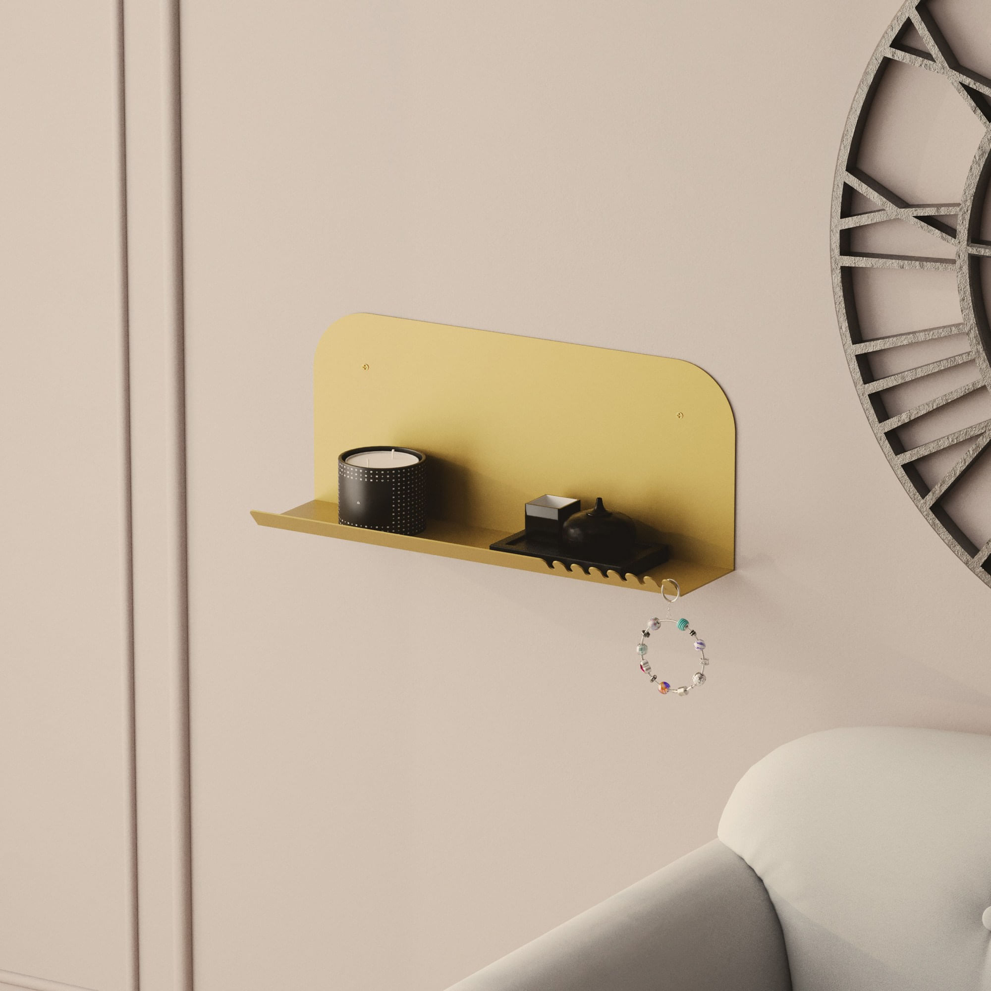 Raft de perete, Hanah Home, metal, auriu, 55x23x12 cm — imaginea 5