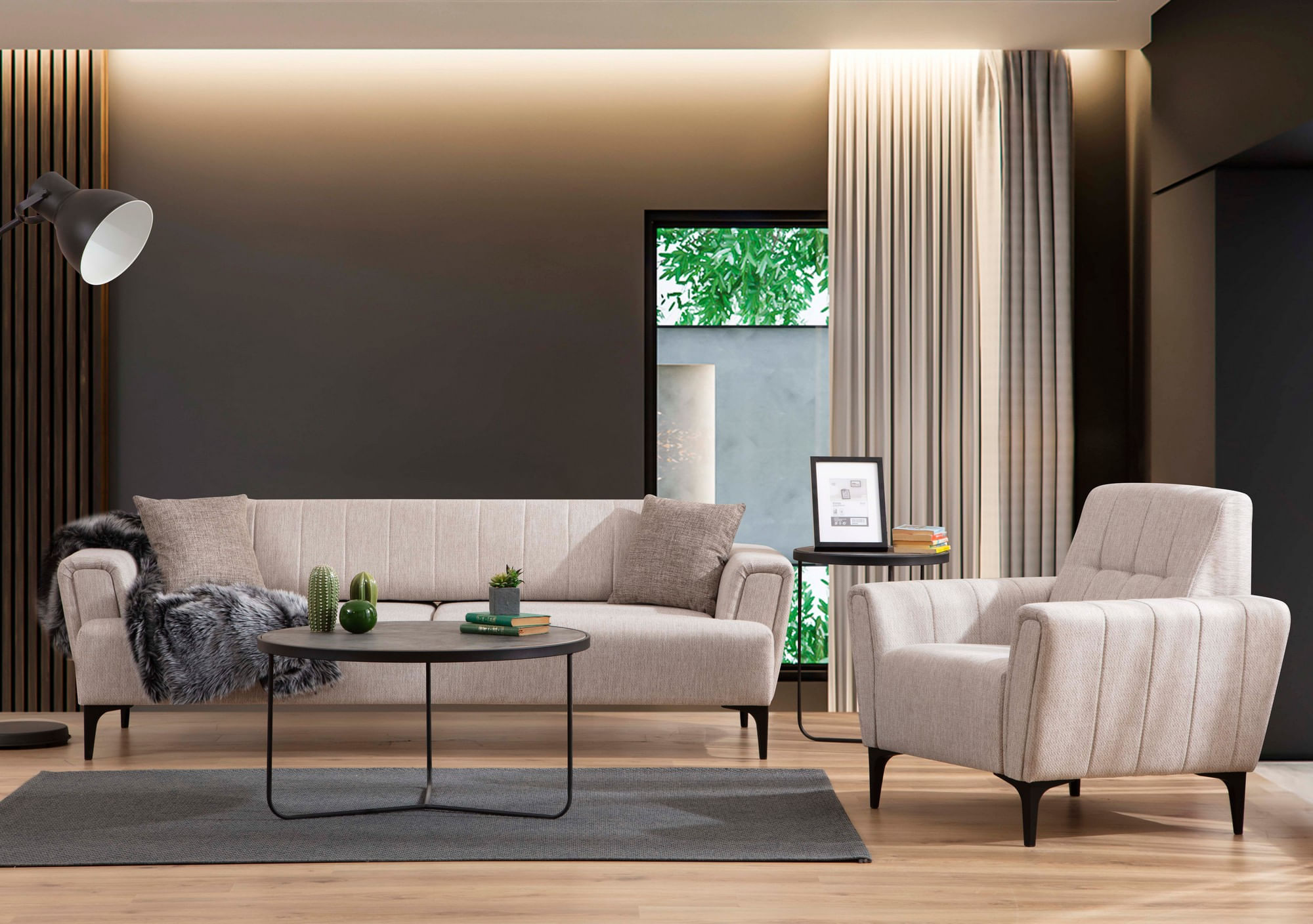 Fotoliu, Hanah Home, lemn fag si pal, bej, 90x95x77 cm — imaginea 5