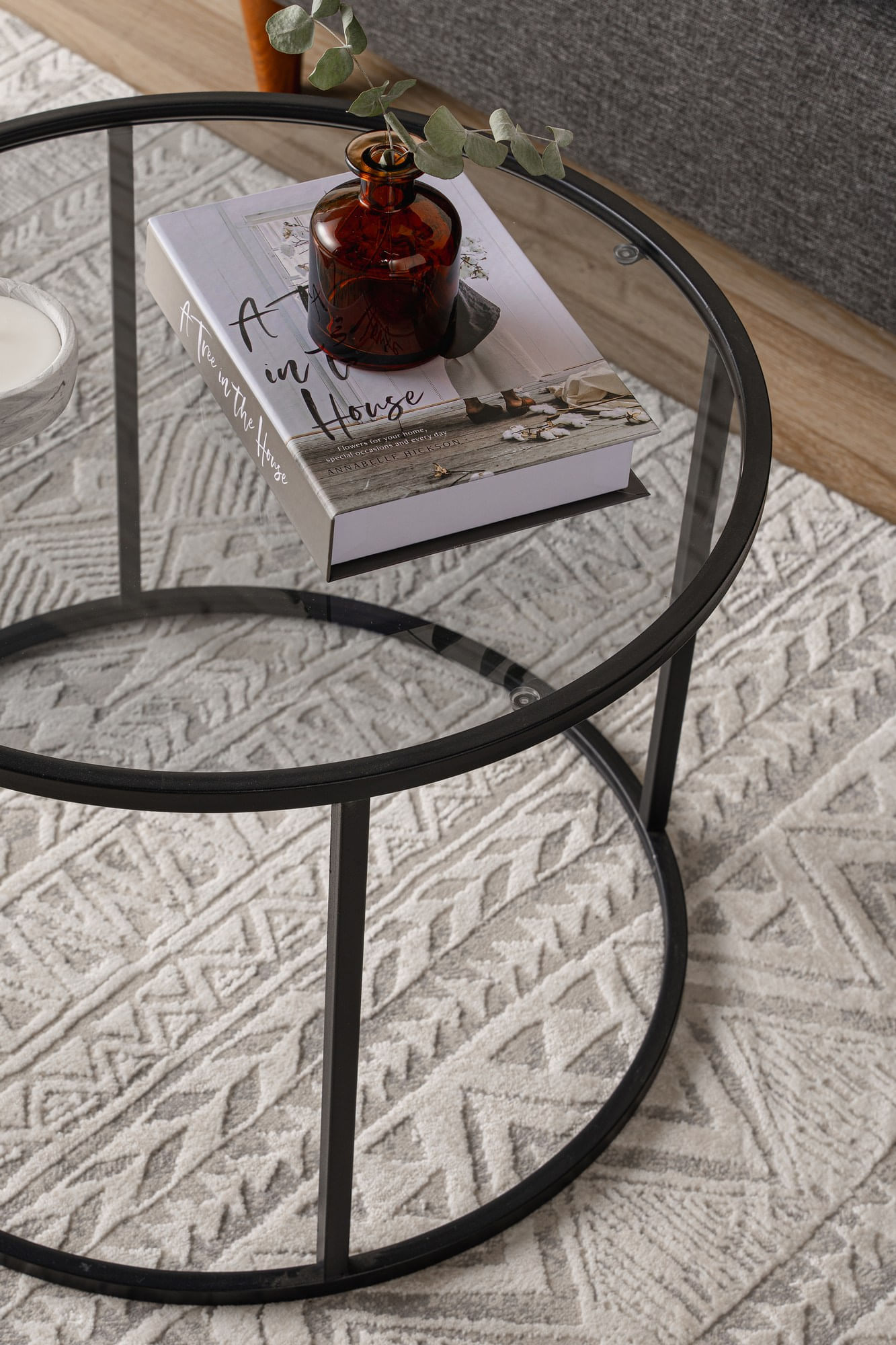 Masuta de cafea, Hanah Home, sticla calita si metal, negru, 60x60x43 cm - 3 | YEO
