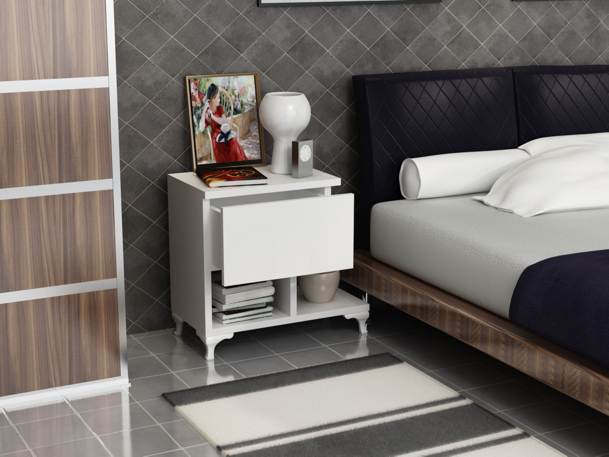 Noptiera, Hanah Home, pal melaminat, alb, 46.8x46.8x33 cm — imaginea 8