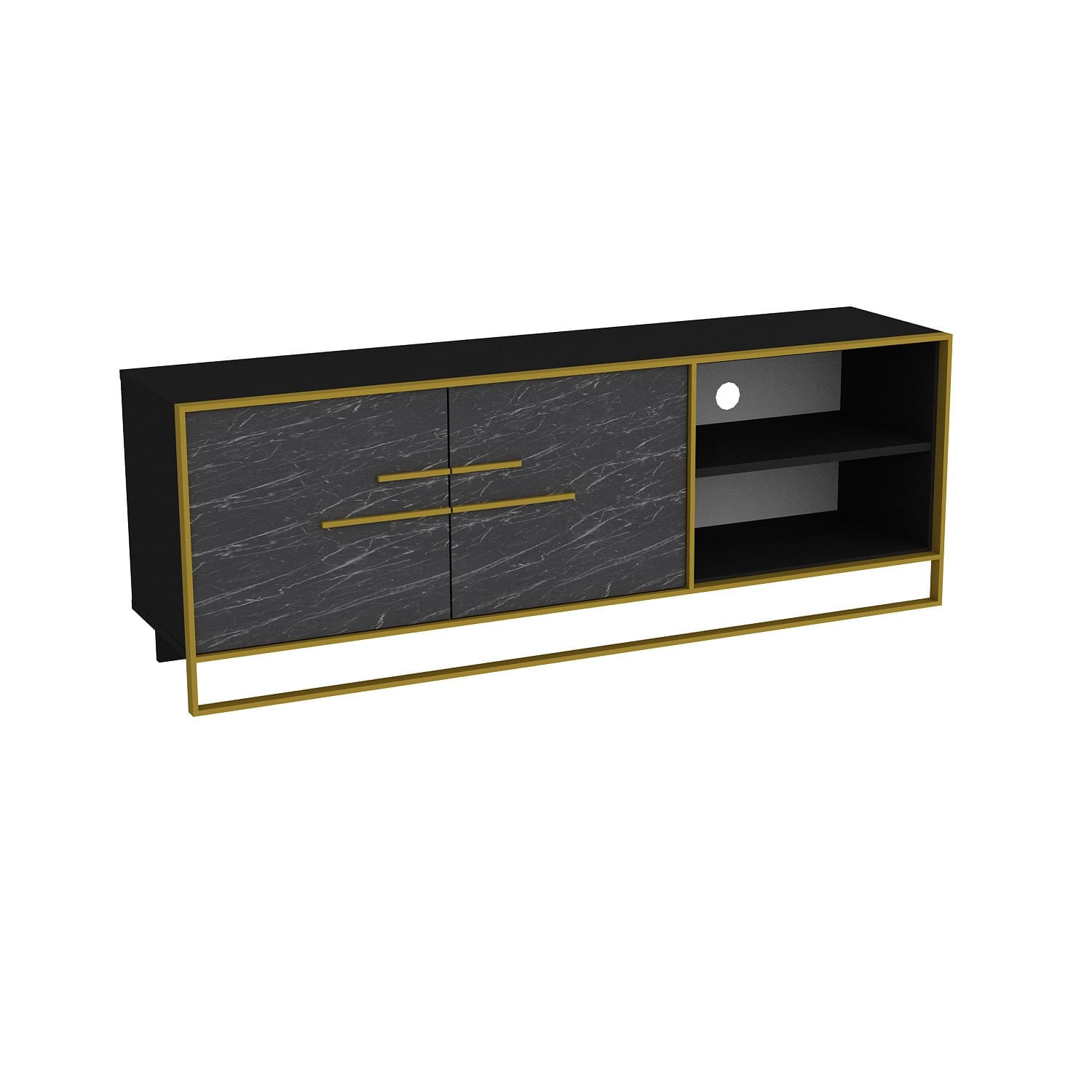Comoda tv, Hanah Home, panou de particule melaminat, auriu si negru, 160x38.5x56.6 cm — imaginea 3
