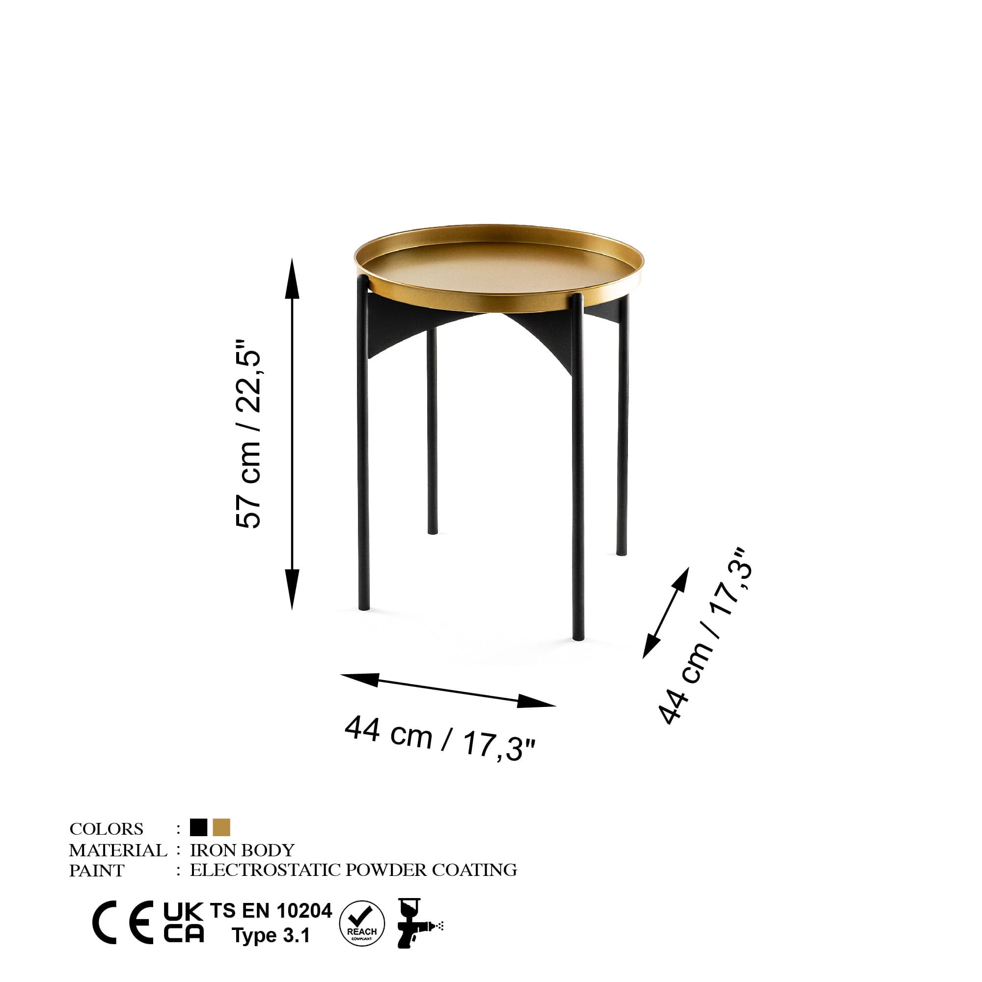 Masuta de cafea, Hanah Home, metal, negru auriu, 44x44x57 cm — imaginea 6