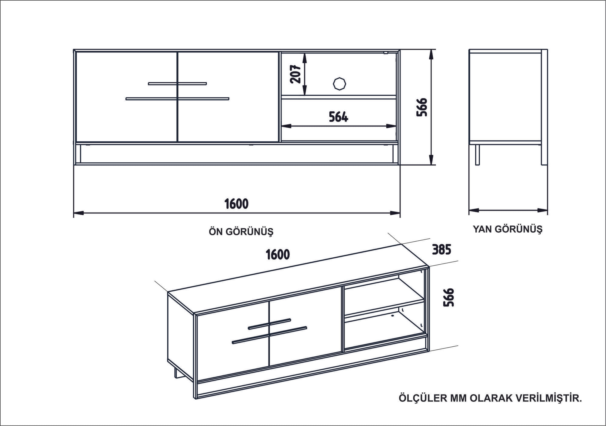 Comoda tv, Hanah Home, panou de particule melaminat, auriu si negru, 160x38.5x56.6 cm — imaginea 6