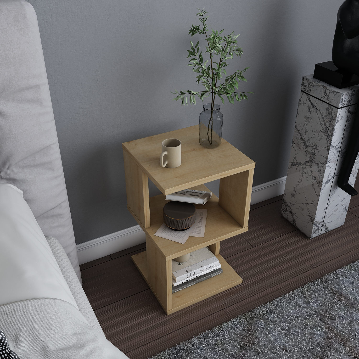 Noptiera, Hanah Home, pal melaminat, stejar, 29.6x29.6x49.4 cm — imaginea 3