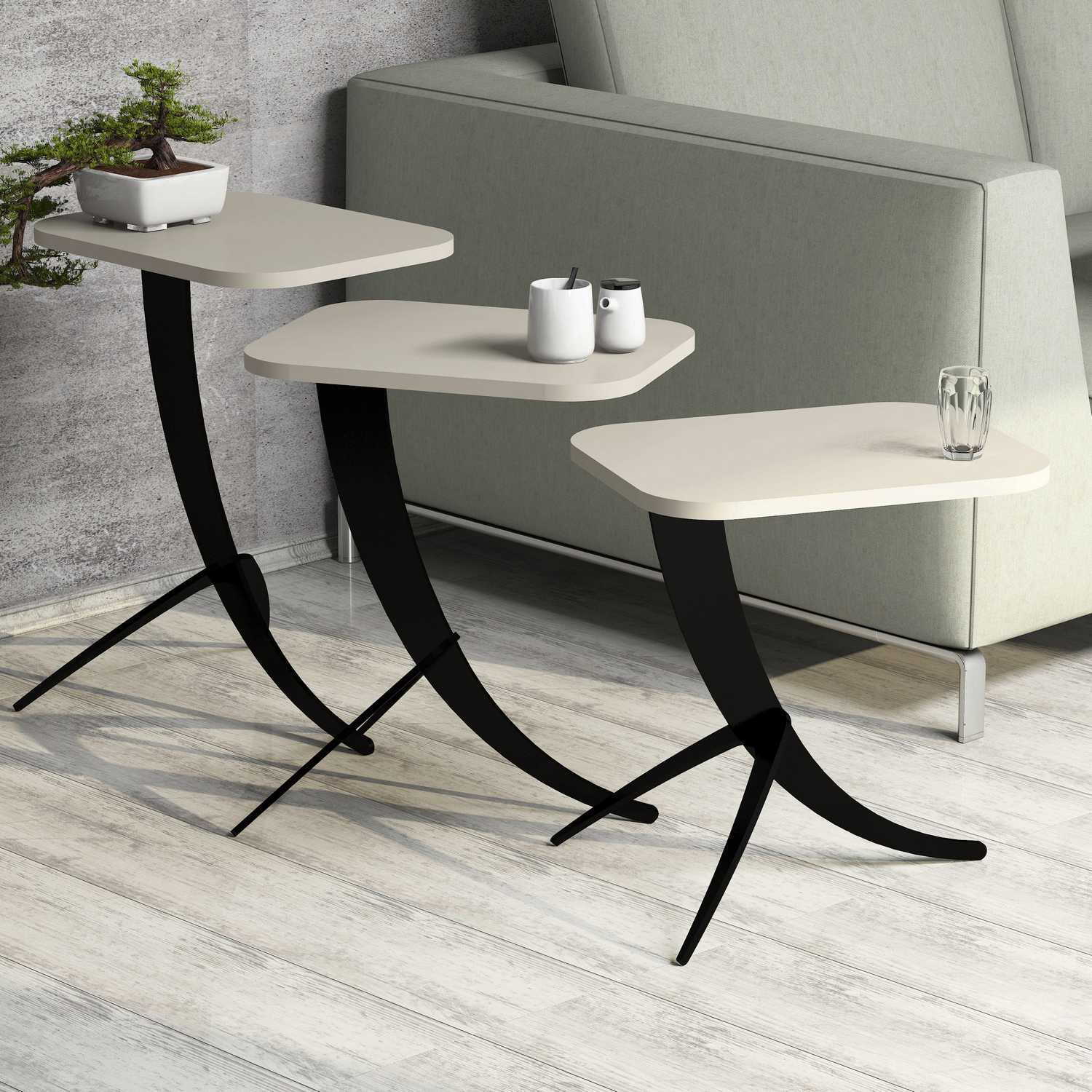 Set masute de cafea, Hanah Home, PAL melaminat, crem, 35x45x60 cm — imaginea 2