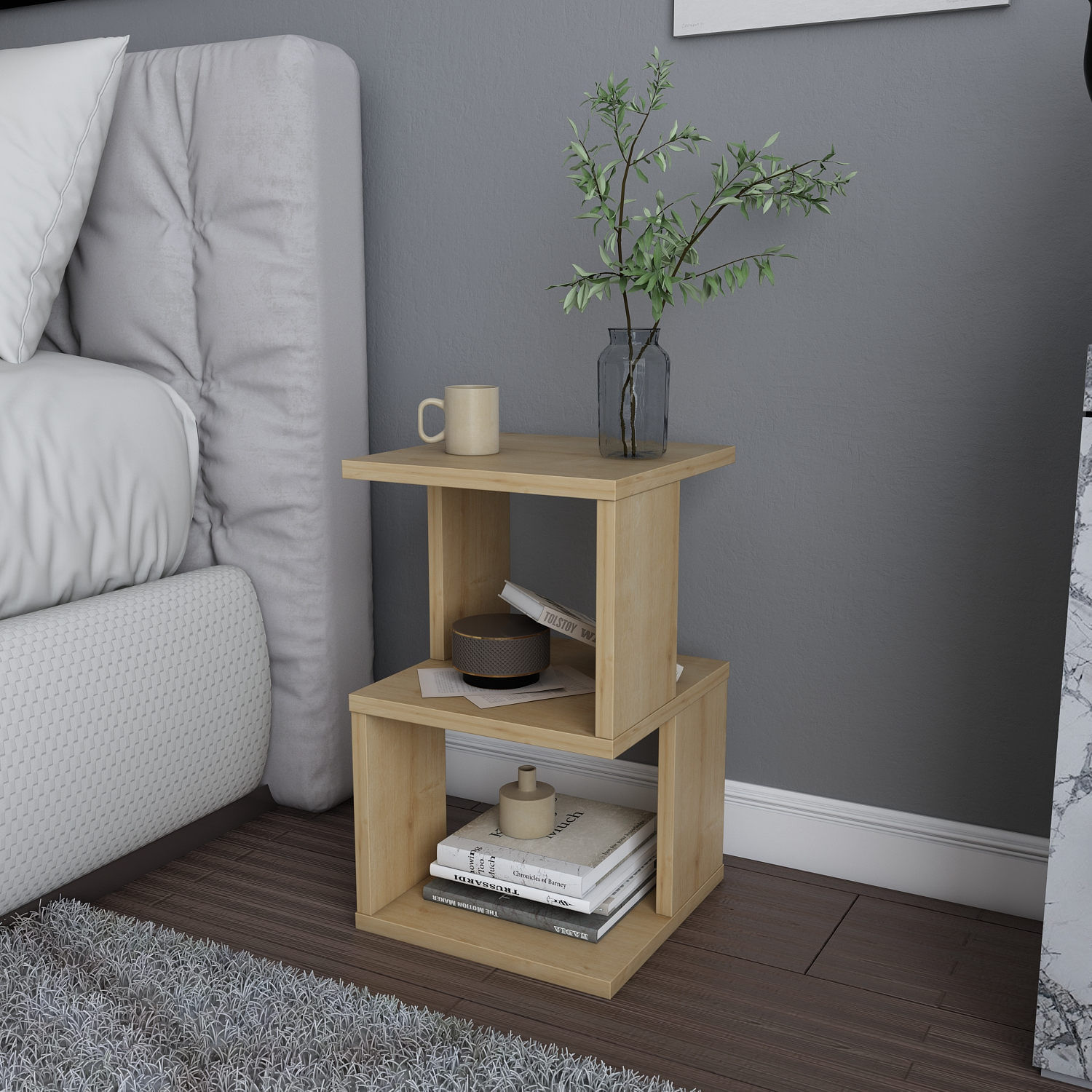 Noptiera, Hanah Home, pal melaminat, stejar, 29.6x29.6x49.4 cm — imaginea 4