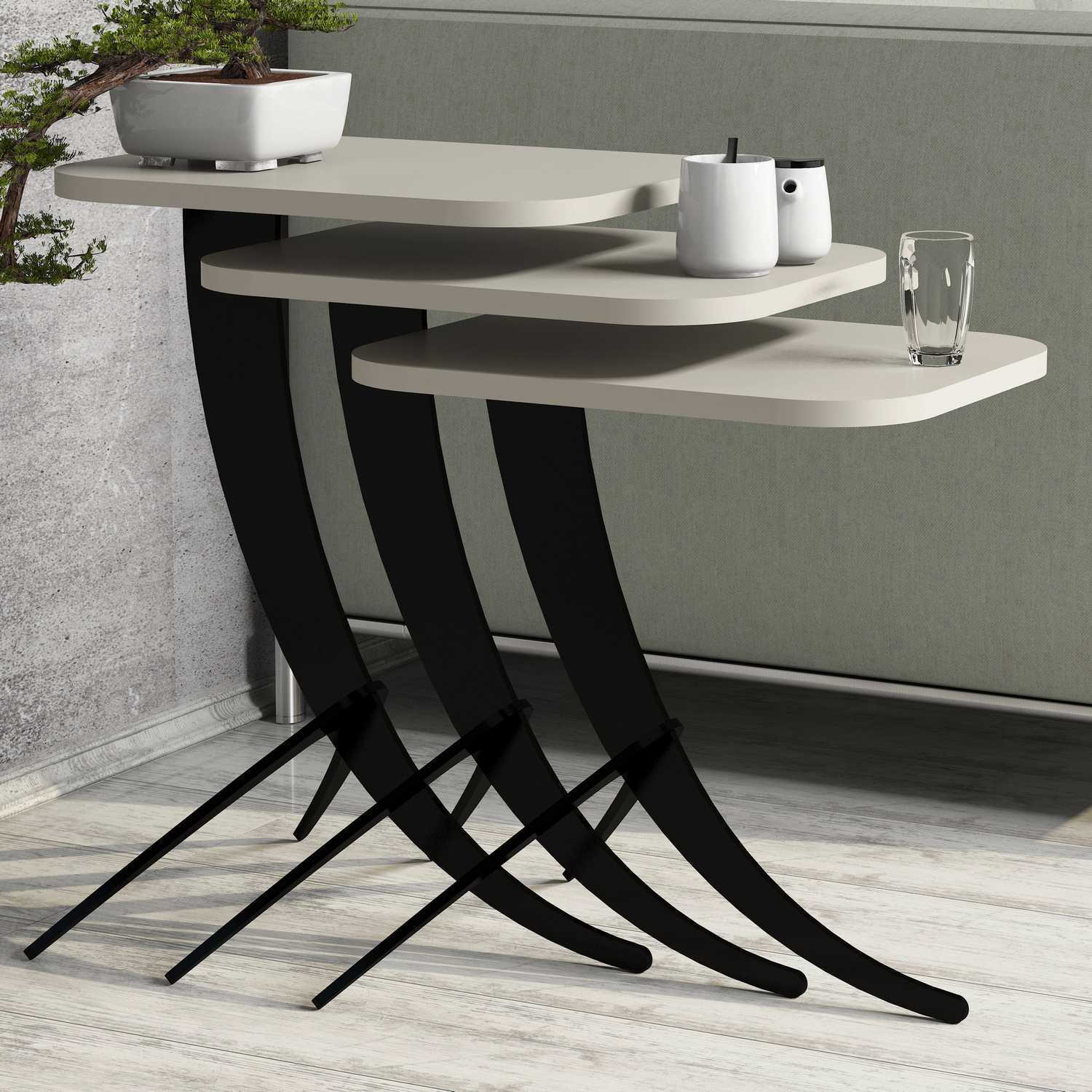 Set masute de cafea, Hanah Home, PAL melaminat, crem, 35x45x60 cm — imaginea 3