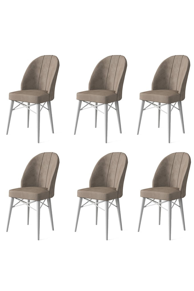 Set scaune, Hanah Home, metal, cappuccino si alb, 44x42x96 cm, 6 piese