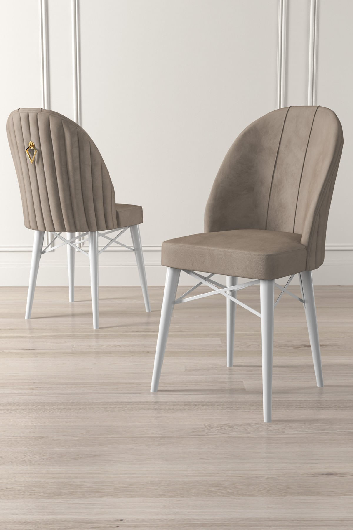 Set scaune, Hanah Home, metal, cappuccino si alb, 44x42x96 cm, 6 piese — imaginea 2