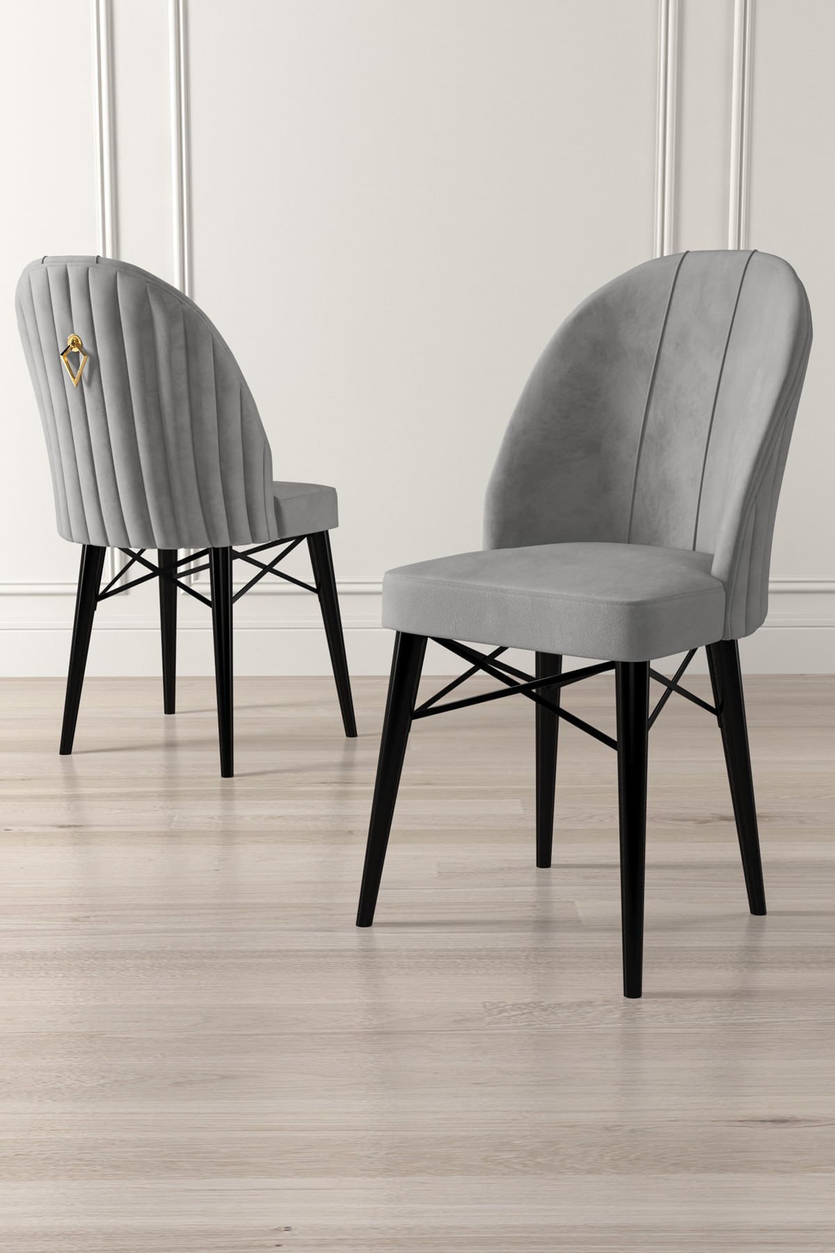 Set scaune, Hanah Home, metal, babyface, gri, negru, 44x42x96 cm, 4 piese — imaginea 2